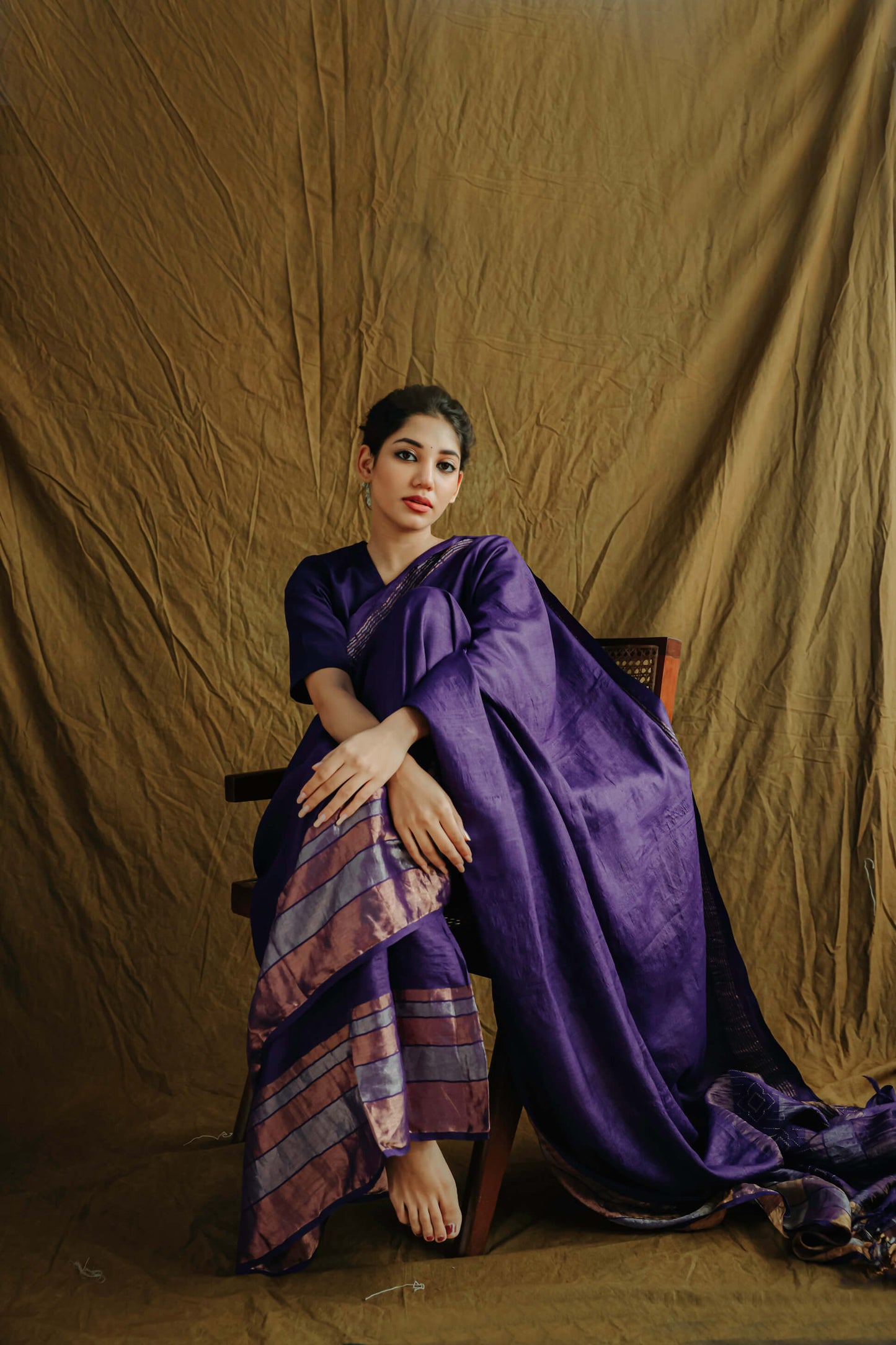 Purple-Zari Woven Wild Silk Saree Sujani Embroidered Saree-bihart