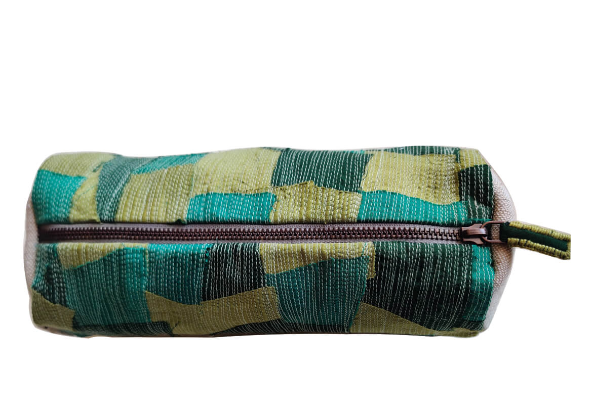 Cotton-silk upcycled Lime Green pencil pouch-bihart
