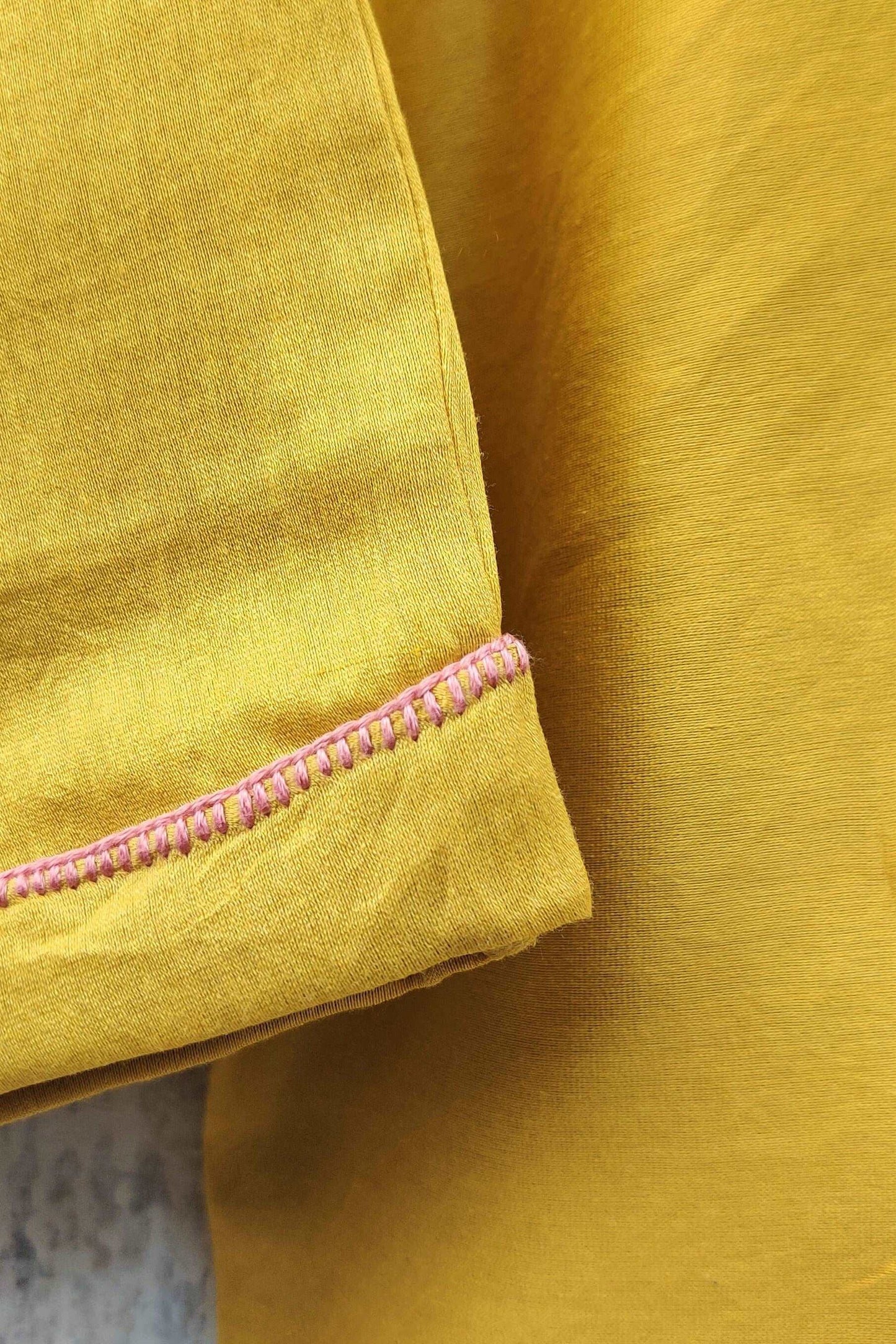 Cotton-silk Yellow crop top with sujani work on neck line-bihart