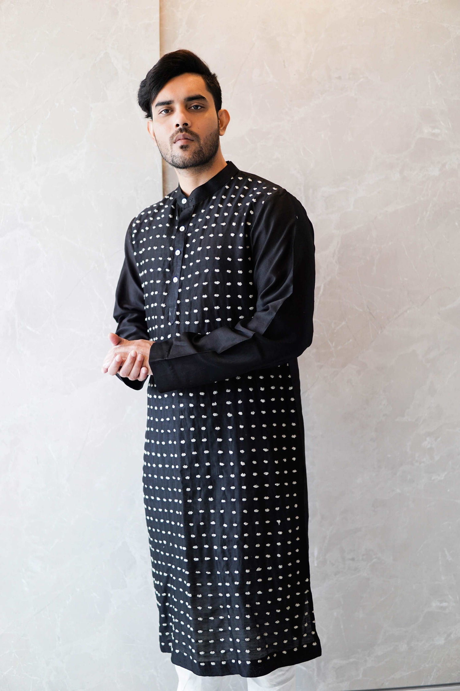 Anantha-Men's  Chanderi Hand Embroidered Straight Kurta-bihart