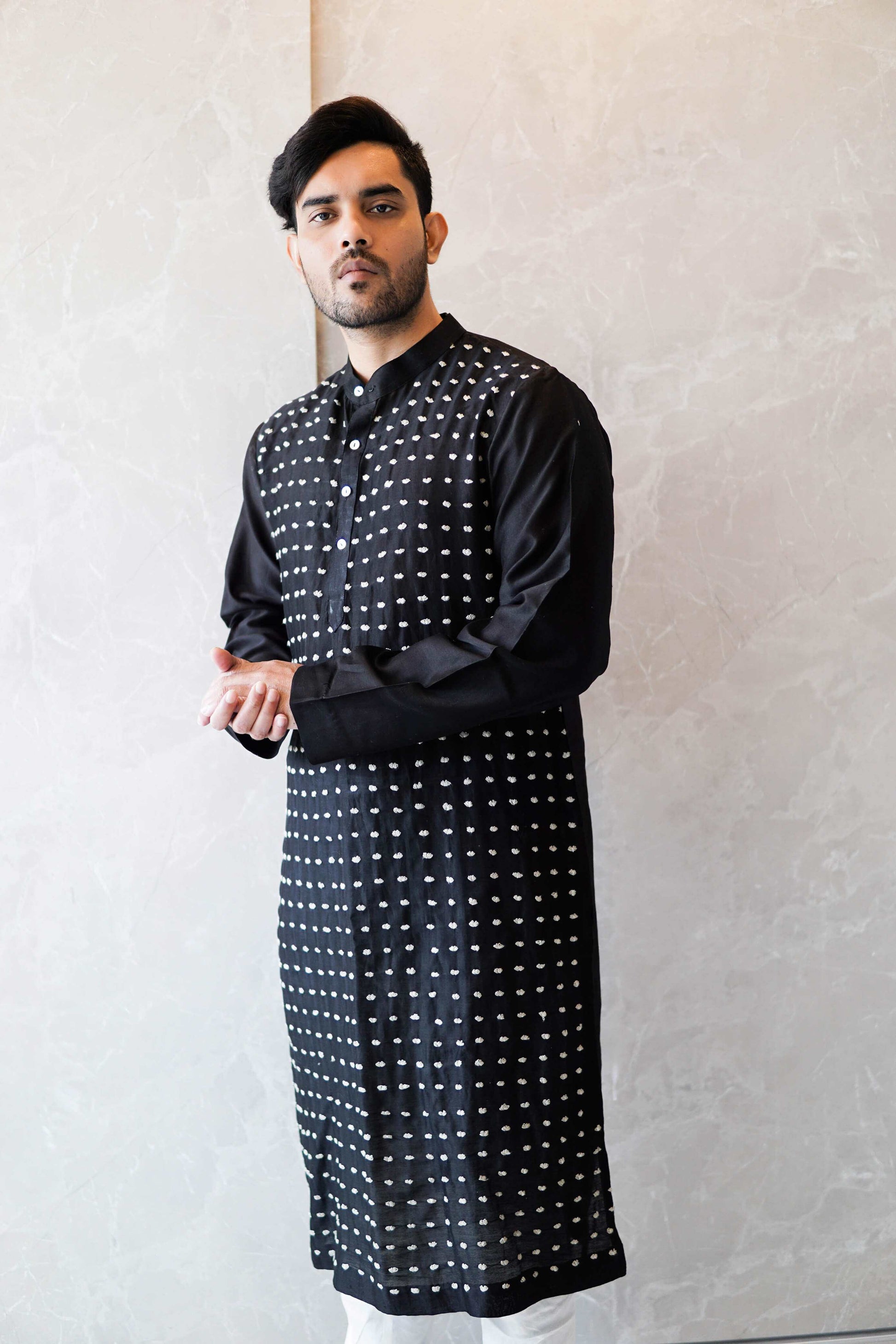 Anantha-Men's  Chanderi Hand Embroidered Straight Kurta-bihart