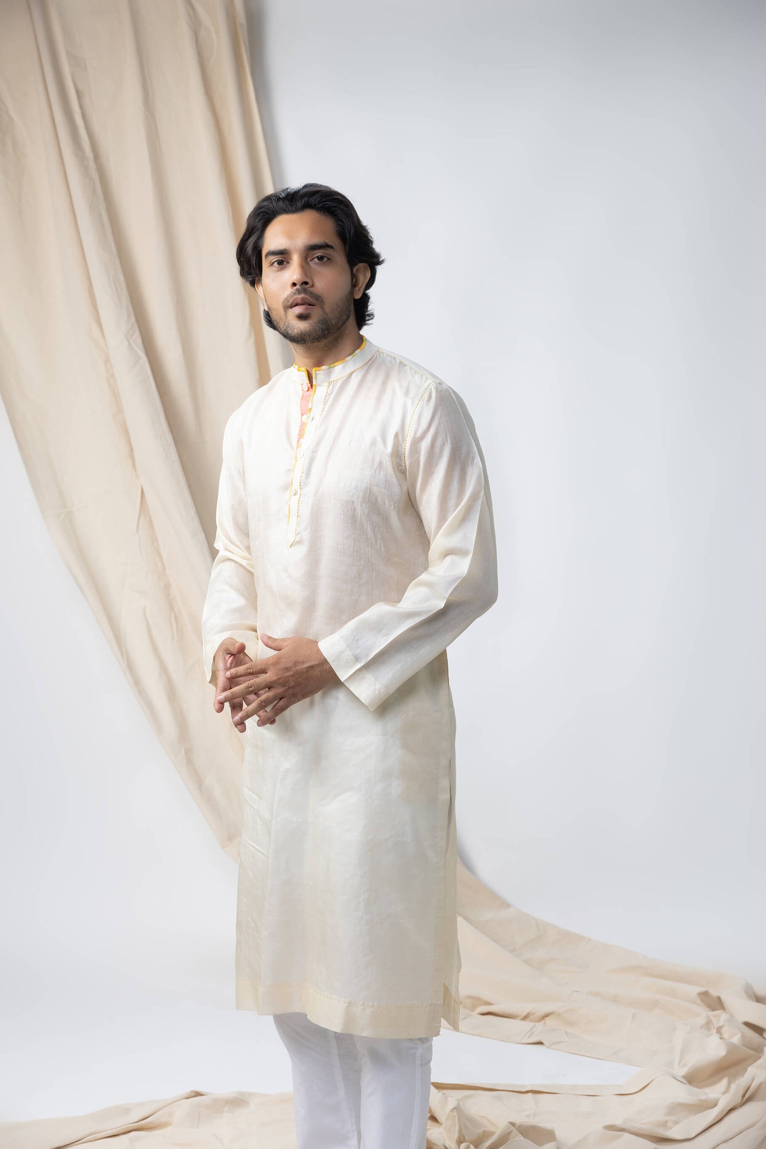 Anantha-Men's Wild Silk Off-White Kurta-bihart