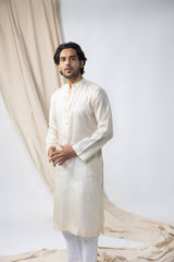 Anantha Men's Tussar Silk Off-White Kurta