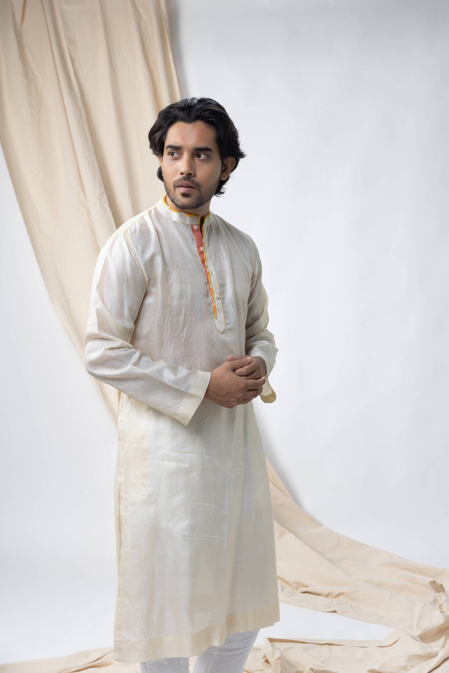 Anantha-Men's Wild Silk Off-White Kurta-bihart