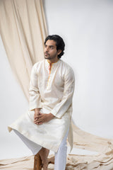Anantha Men's Tussar Silk Off-White Kurta