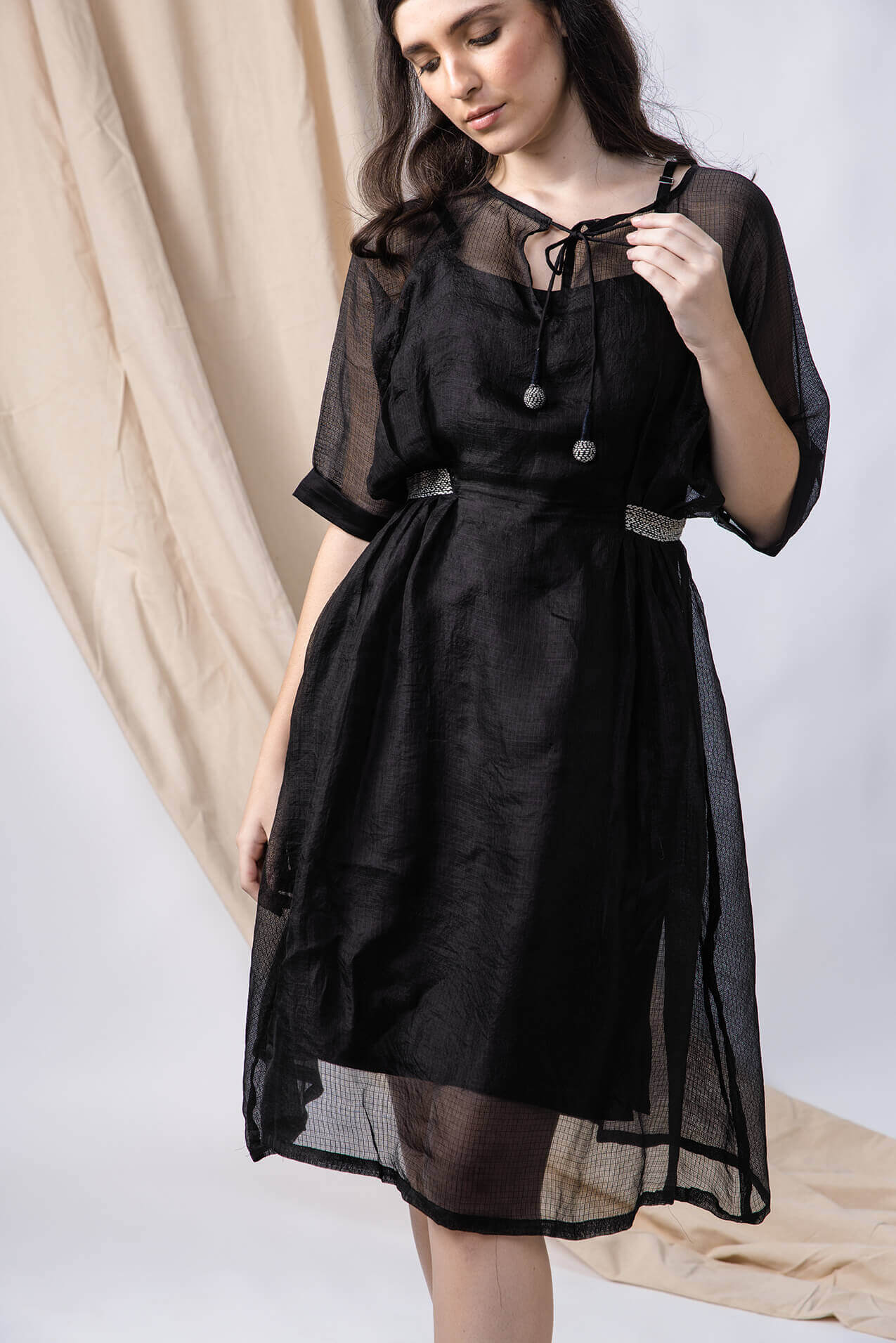 Anantha-Silk Kota Drop Shoulder Sheer Dress-bihart