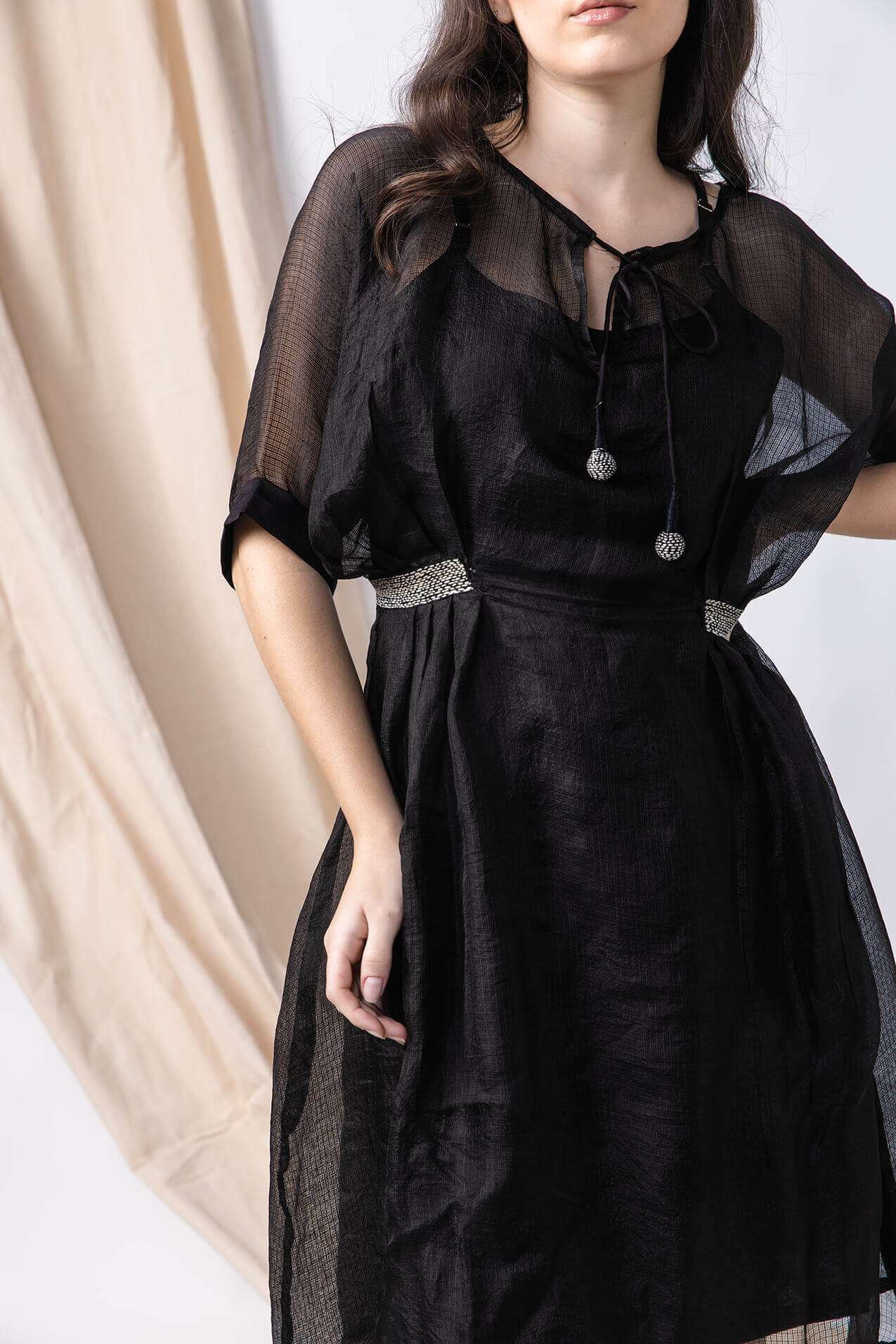 Anantha-Silk Kota Drop Shoulder Sheer Dress-bihart