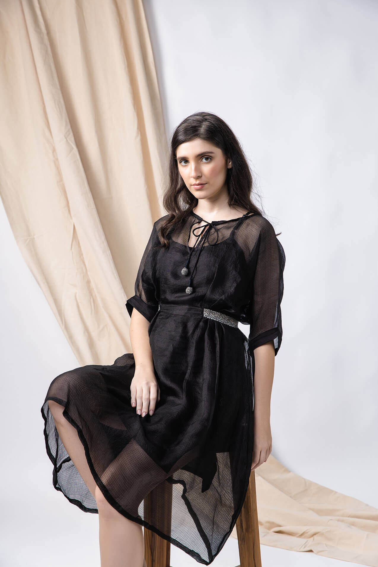 Anantha-Silk Kota Drop Shoulder Sheer Dress-bihart