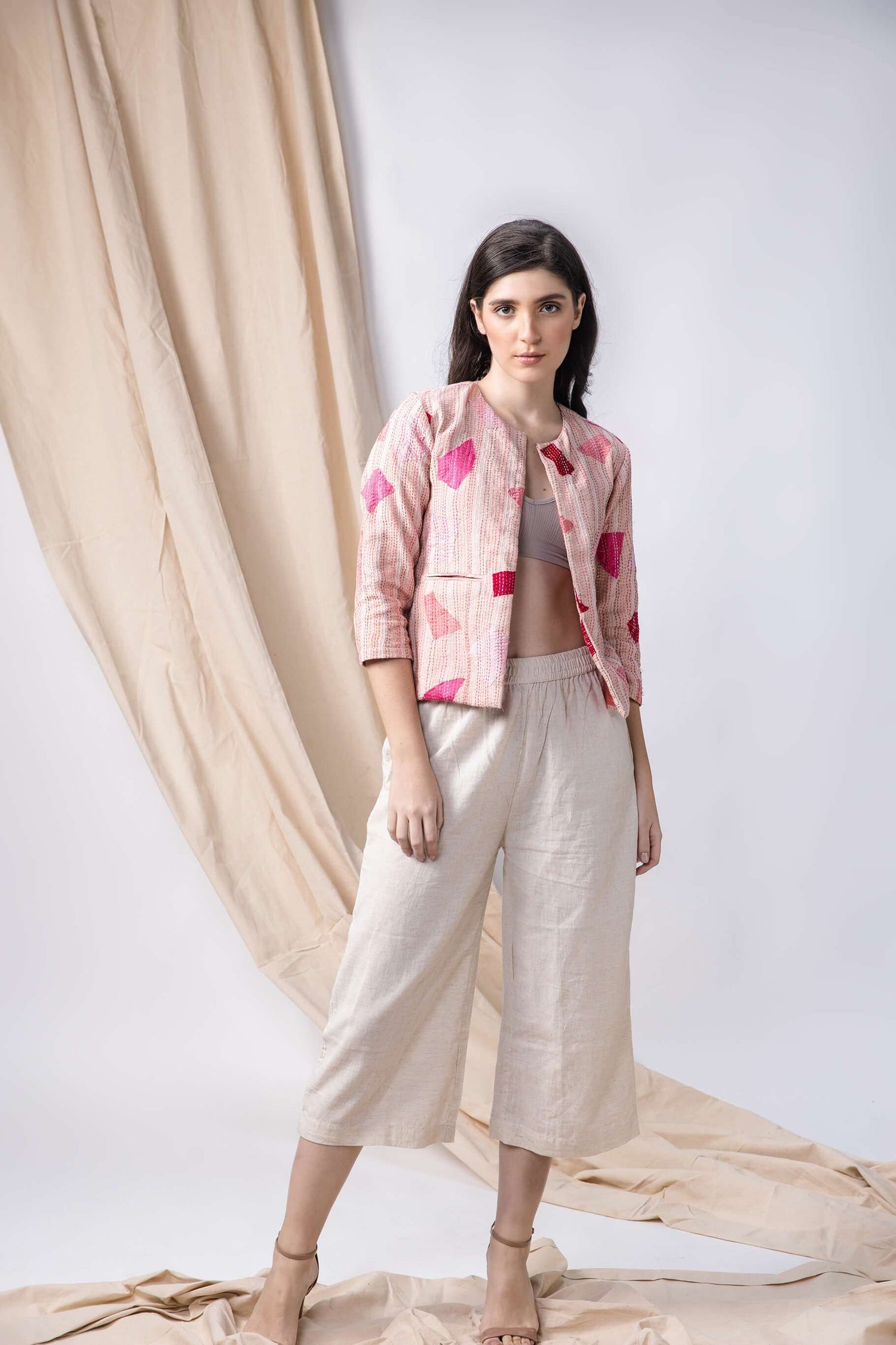 Handwoven-Upcycled Sujani Jacket with sujani-bihart