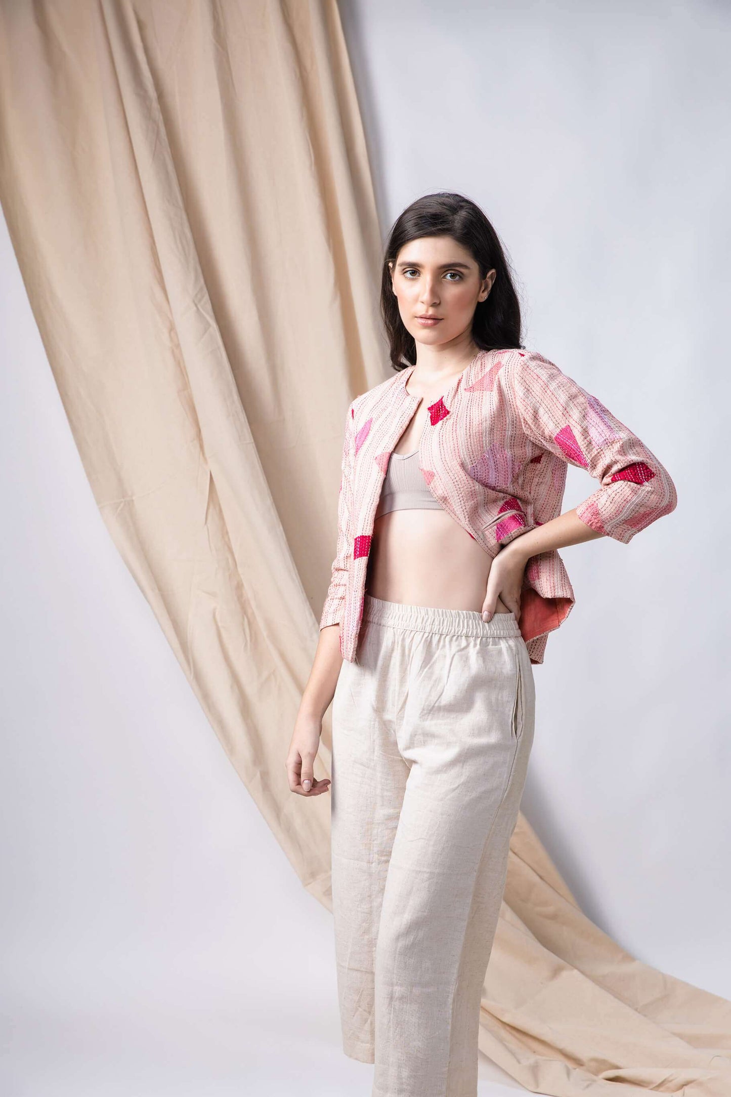 Handwoven-Upcycled Sujani Jacket with sujani-bihart