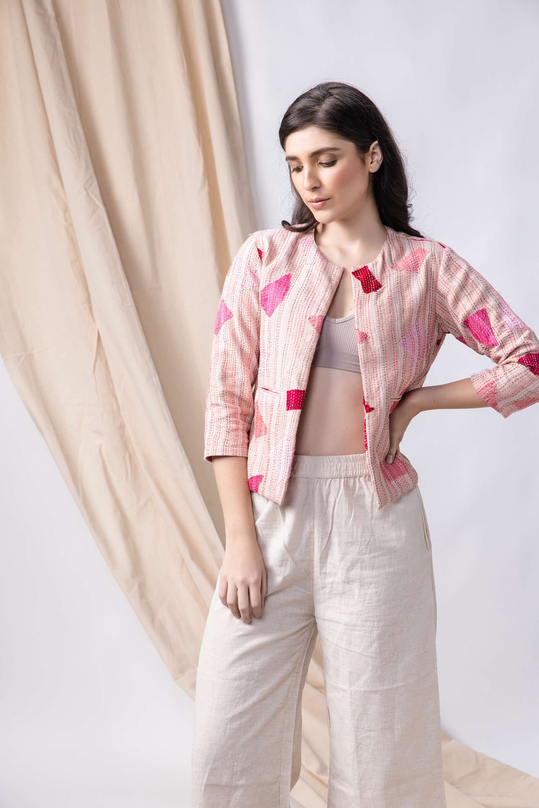 Handwoven-Upcycled Sujani Jacket with sujani-bihart