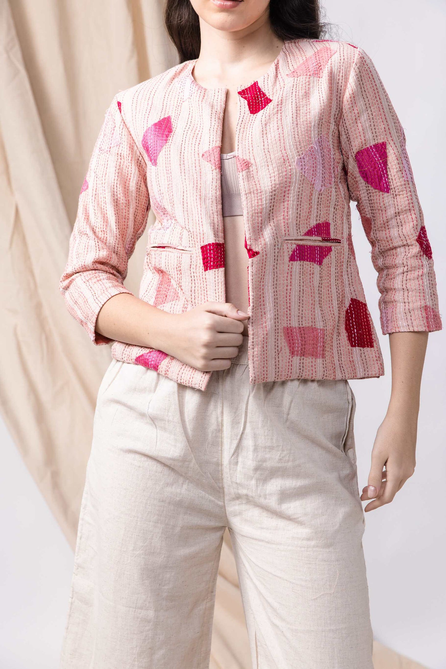 Handwoven-Upcycled Sujani Jacket with sujani-bihart