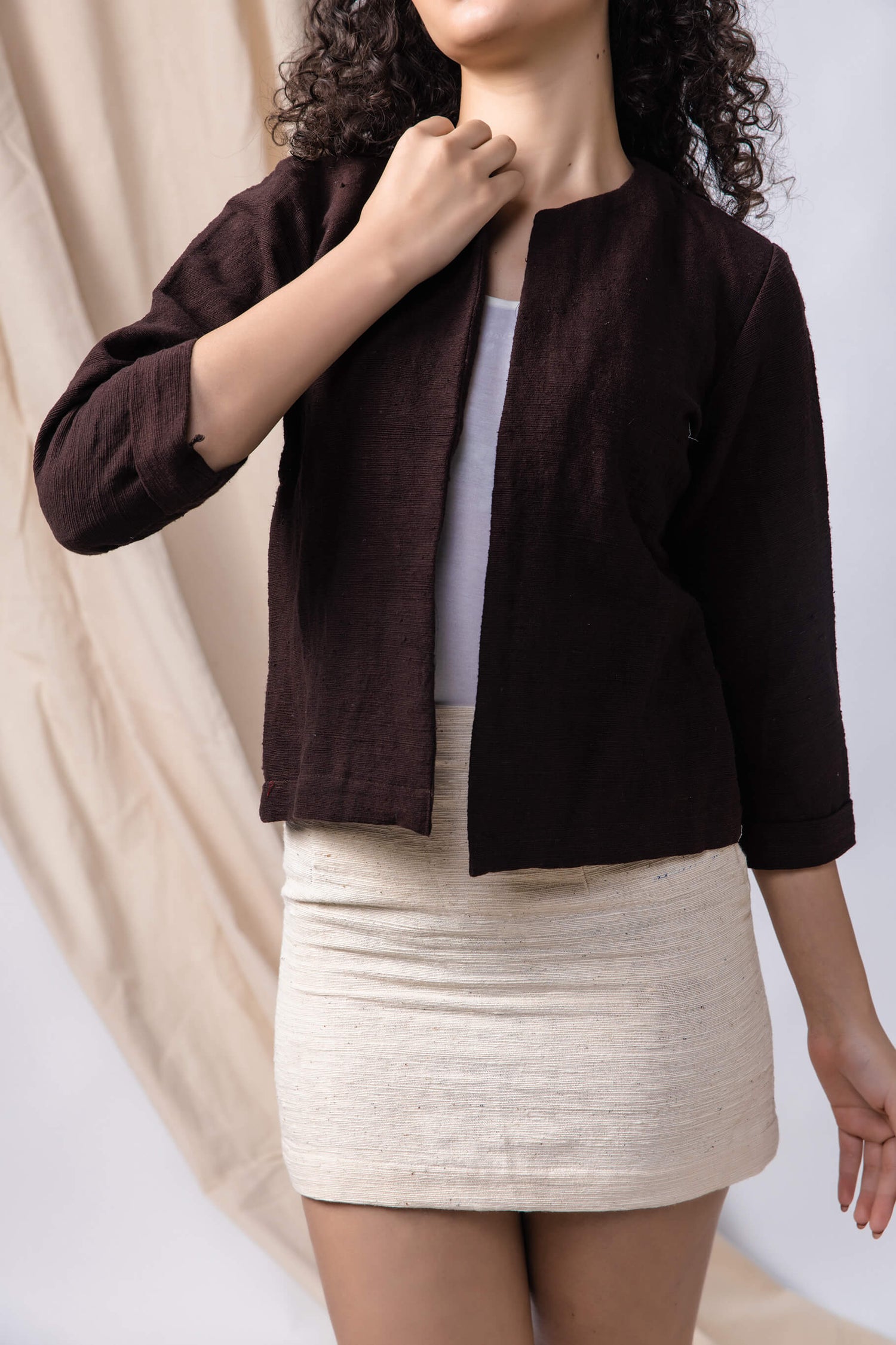 Kisan-Charkha Handwoven Cotton Brown Jacket-bihart