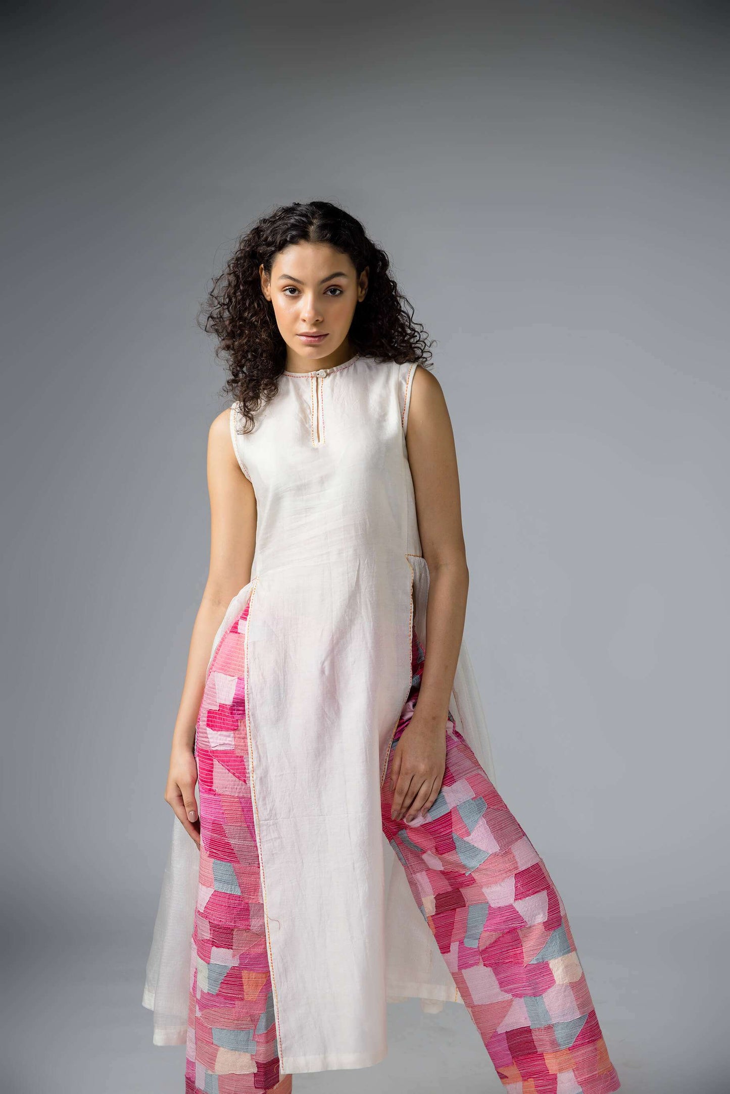 Anantha-Sleeveless Kurta with Chindi Pants Set-bihart