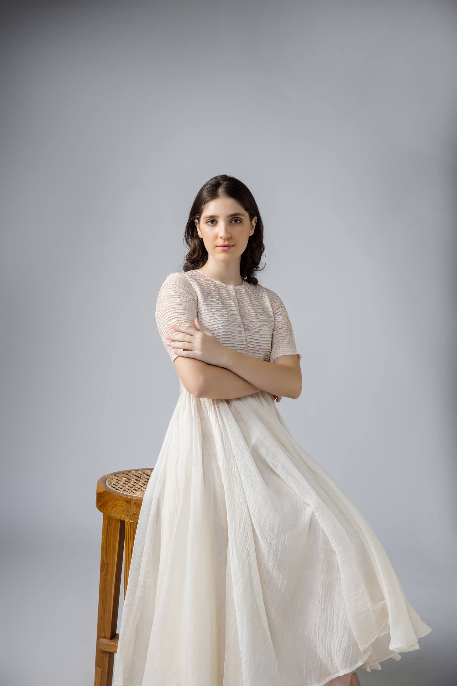 Anantha-Ball Gown Pleated Sujani Anarkali Set in cotton silk Chanderi-bihart