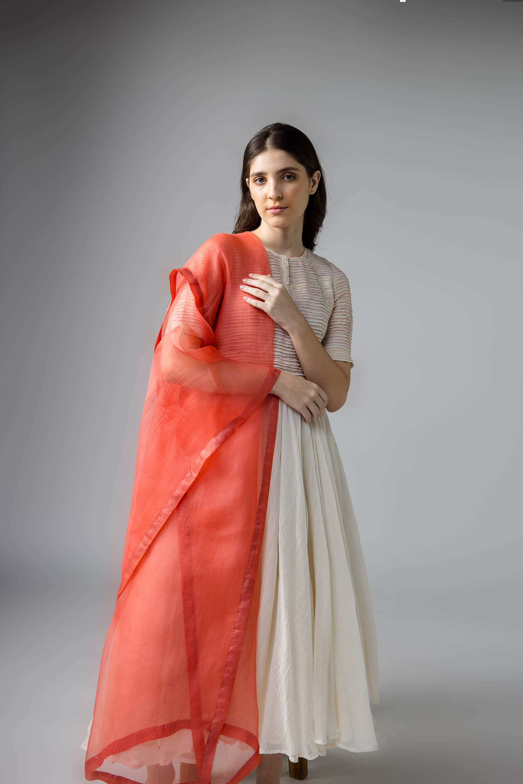 Anantha-Ball Gown Pleated Sujani Anarkali Set in cotton silk Chanderi-bihart