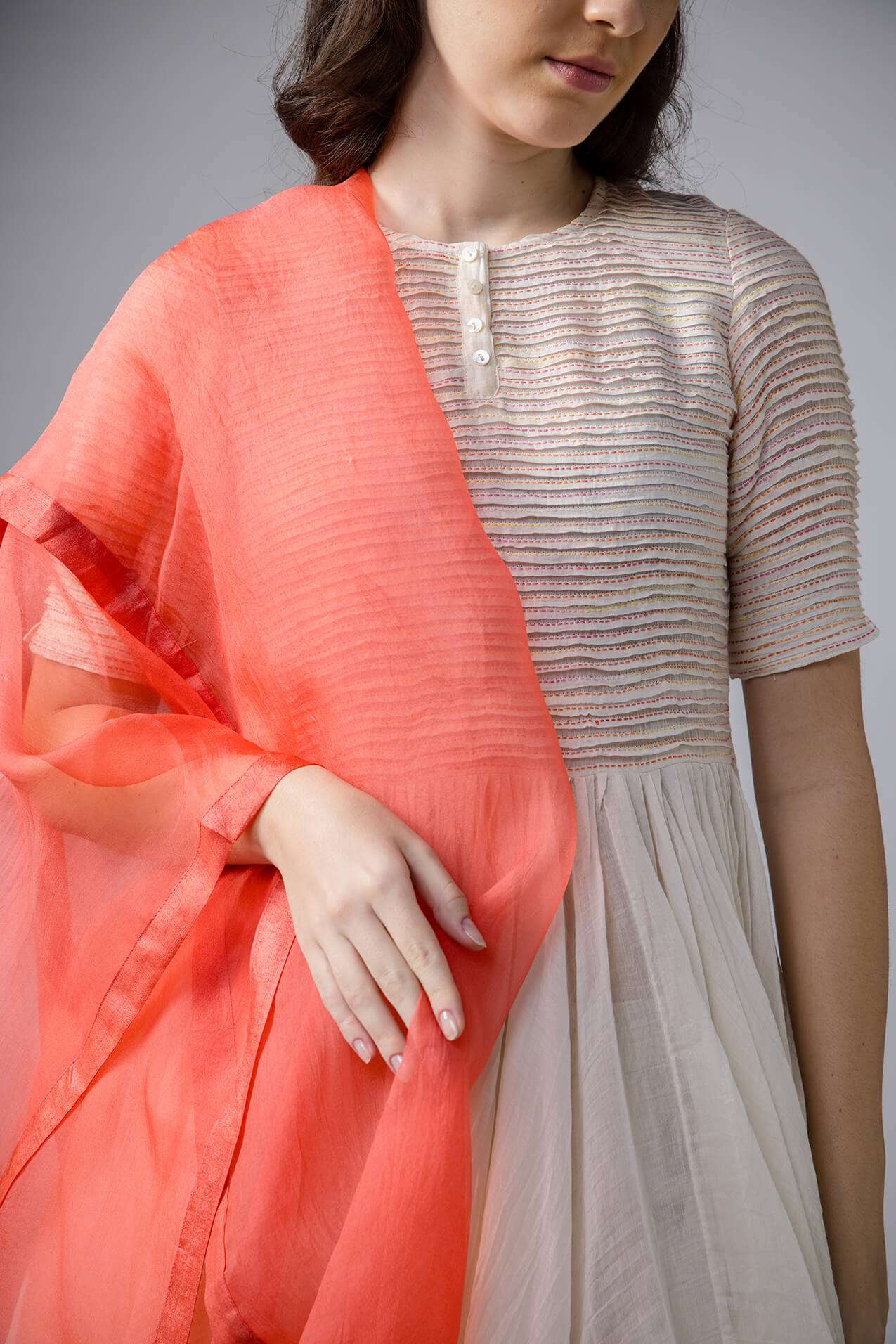Anantha-Ball Gown Pleated Sujani Anarkali Set in cotton silk Chanderi-bihart