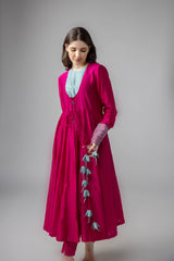 Anantha Anarkali Set in cotton silk Chanderi with Pure Tussar Silk Floral Tassel