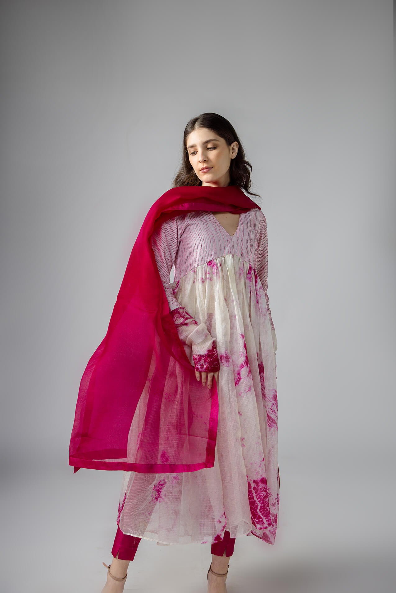 Anantha-Kota Silk Tie-Dye Anarkali Set with Sujani-bihart