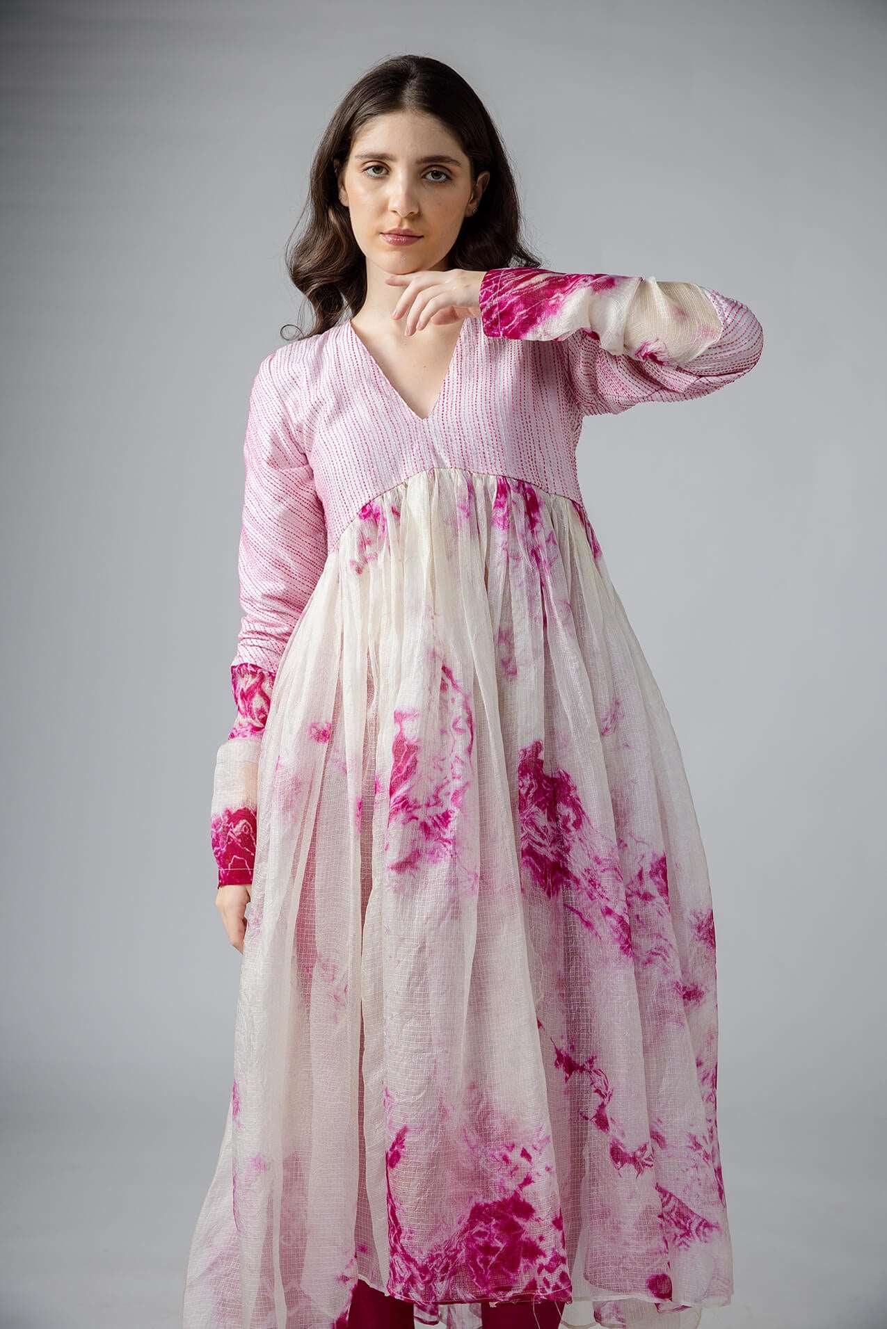 Anantha-Kota Silk Tie-Dye Anarkali Set with Sujani-bihart