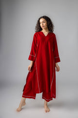 Anantha Hand embroidered Red cotton-silk Chanderi Pakistani Kurta set