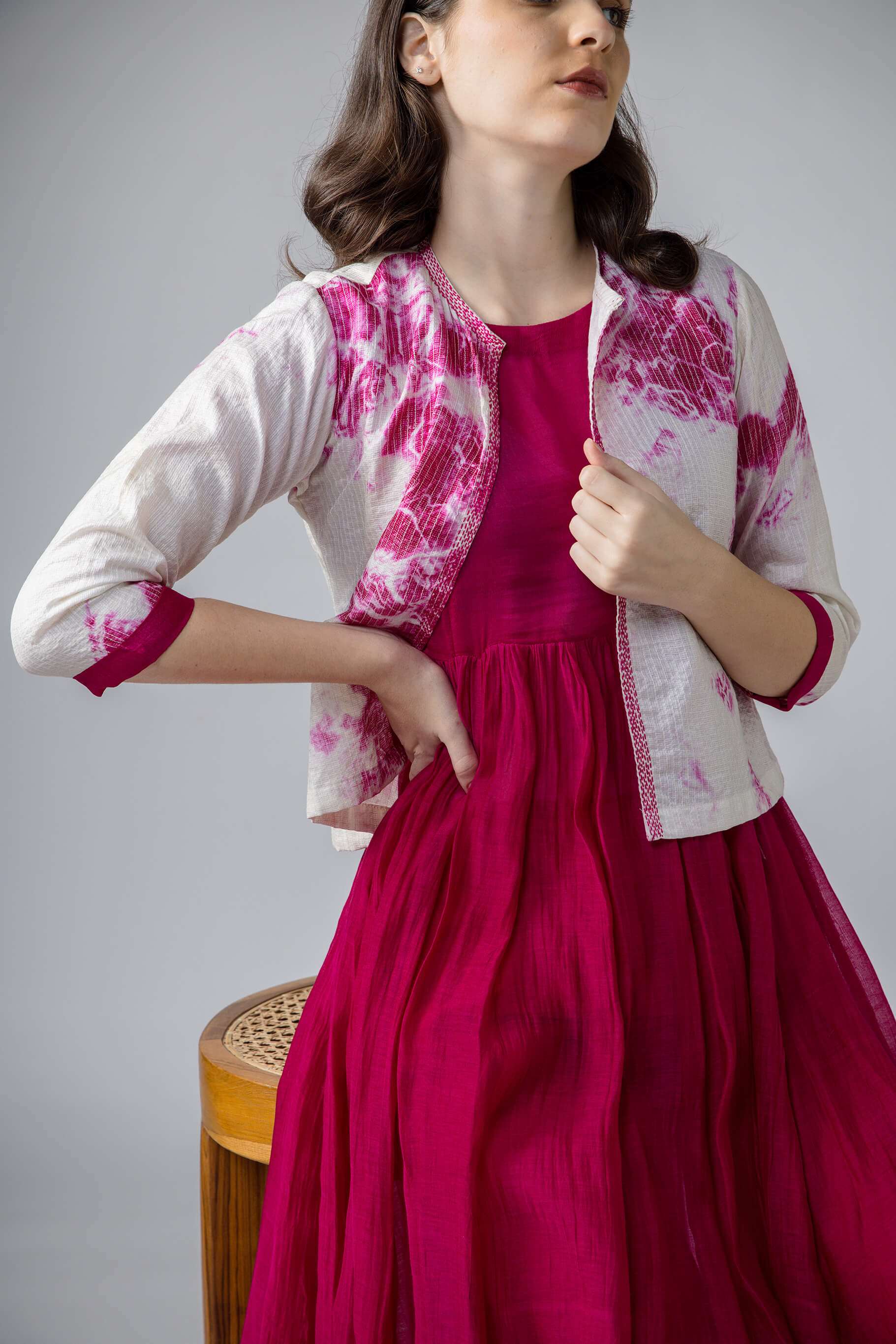 Anantha-Tie-dye Jacket Style Kurta Set-bihart