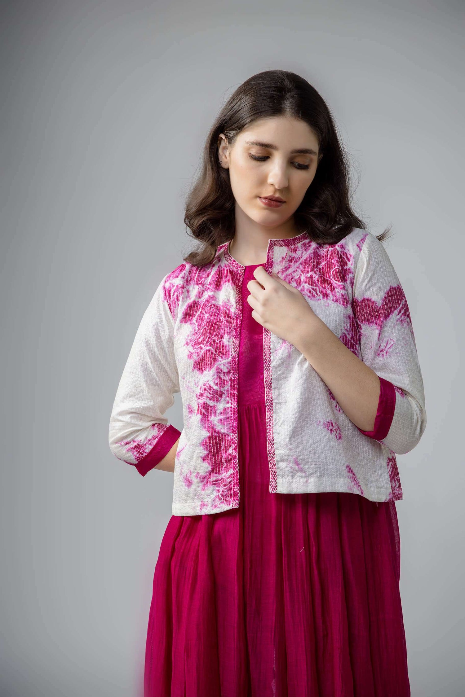 Anantha-Tie-dye Jacket Style Kurta Set-bihart