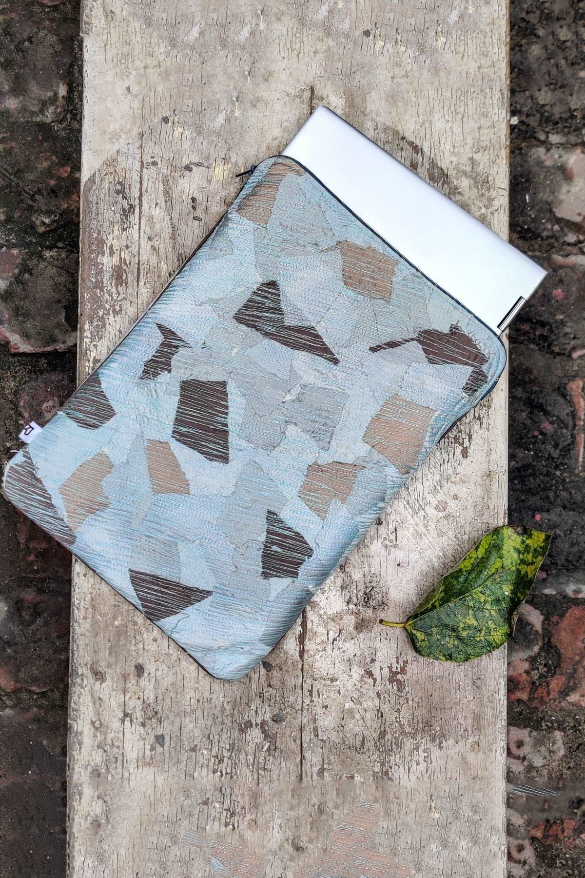 Cotton silk upcycled Laptop sleeve in grey