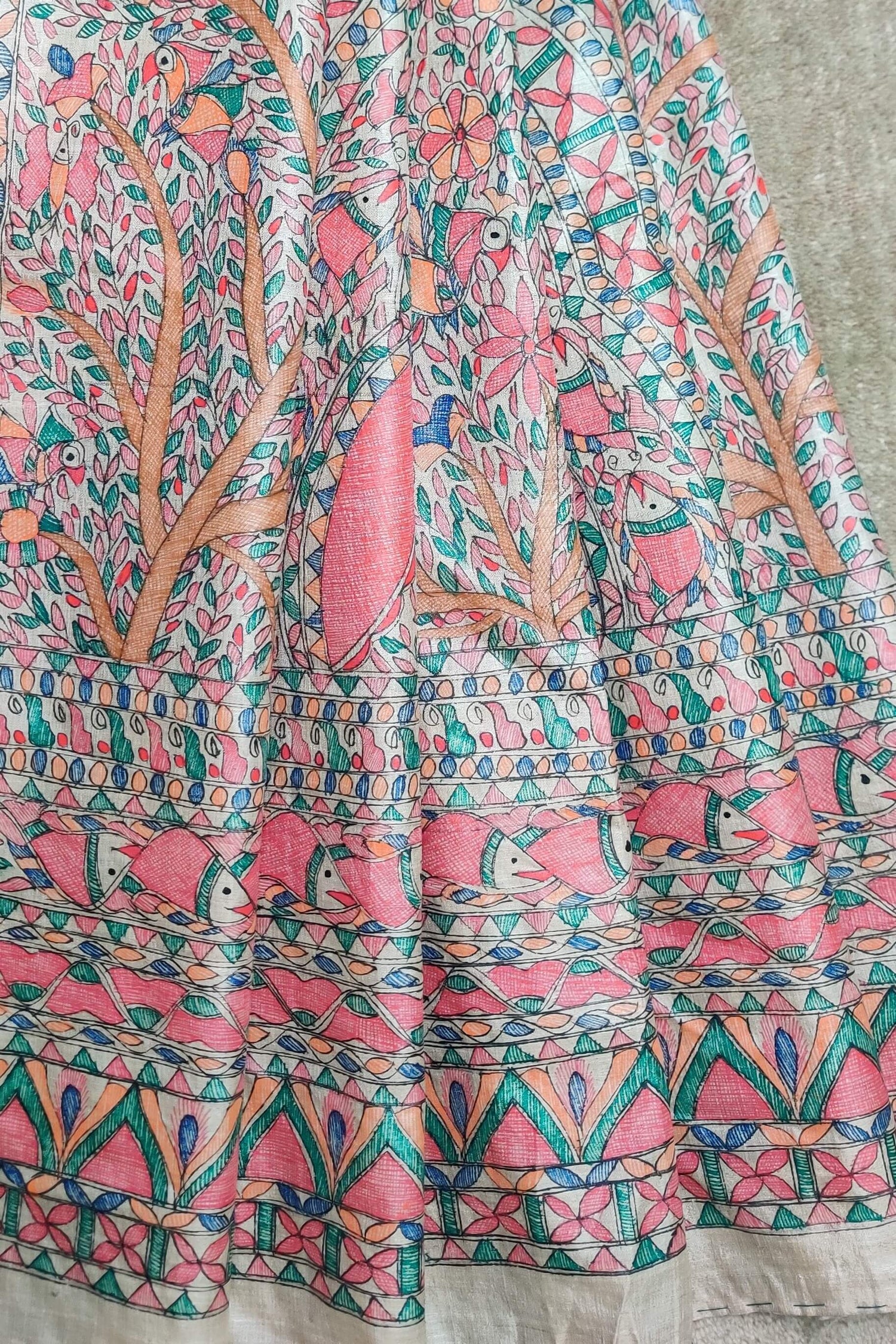 Handwoven-Wild Silk Saree with Hand Painted Madhubani-bihart