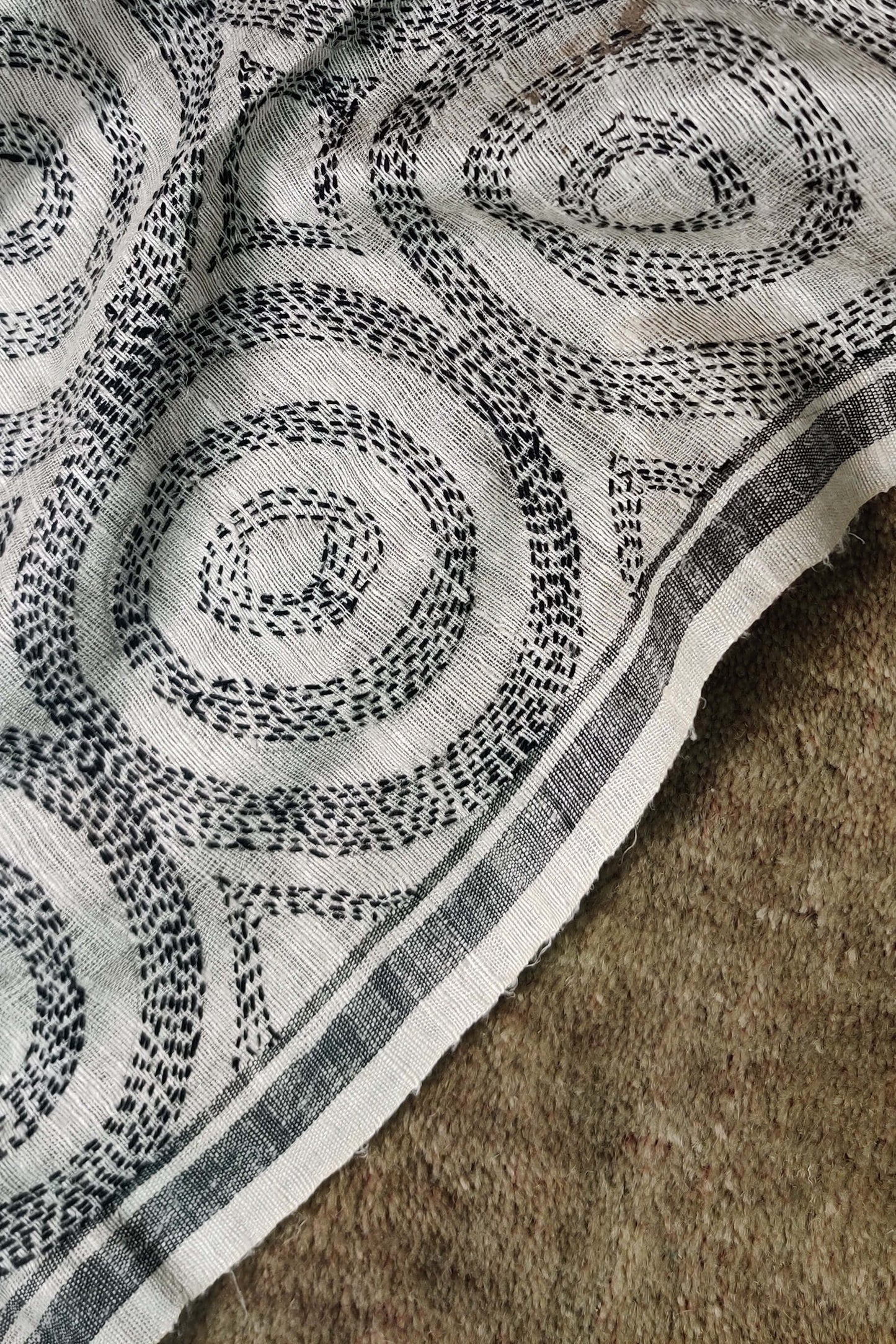 Beige-Silk Dupatta Hand Embroidered in Sujani-bihart