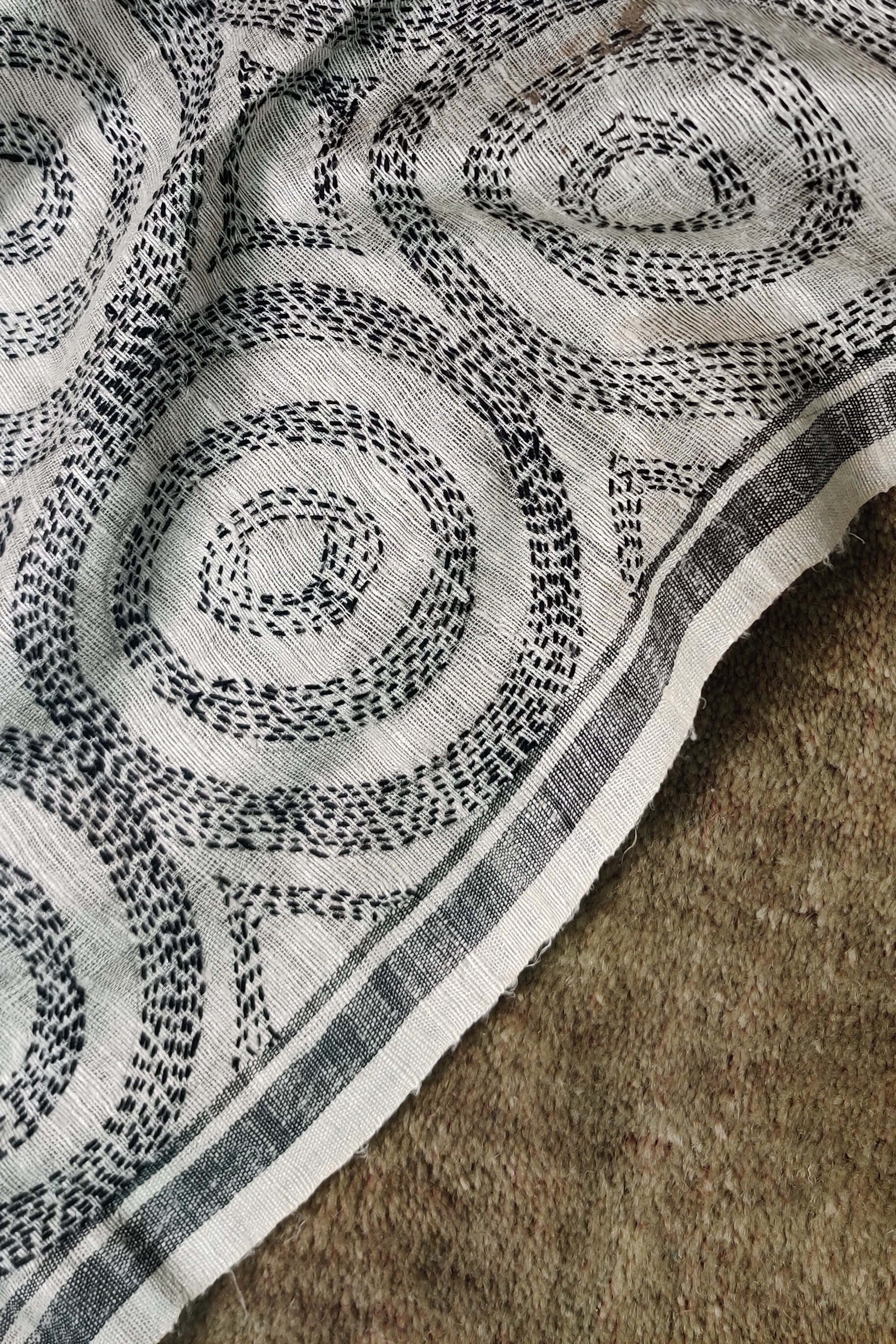 Beige-Silk Dupatta Hand Embroidered in Sujani-bihart