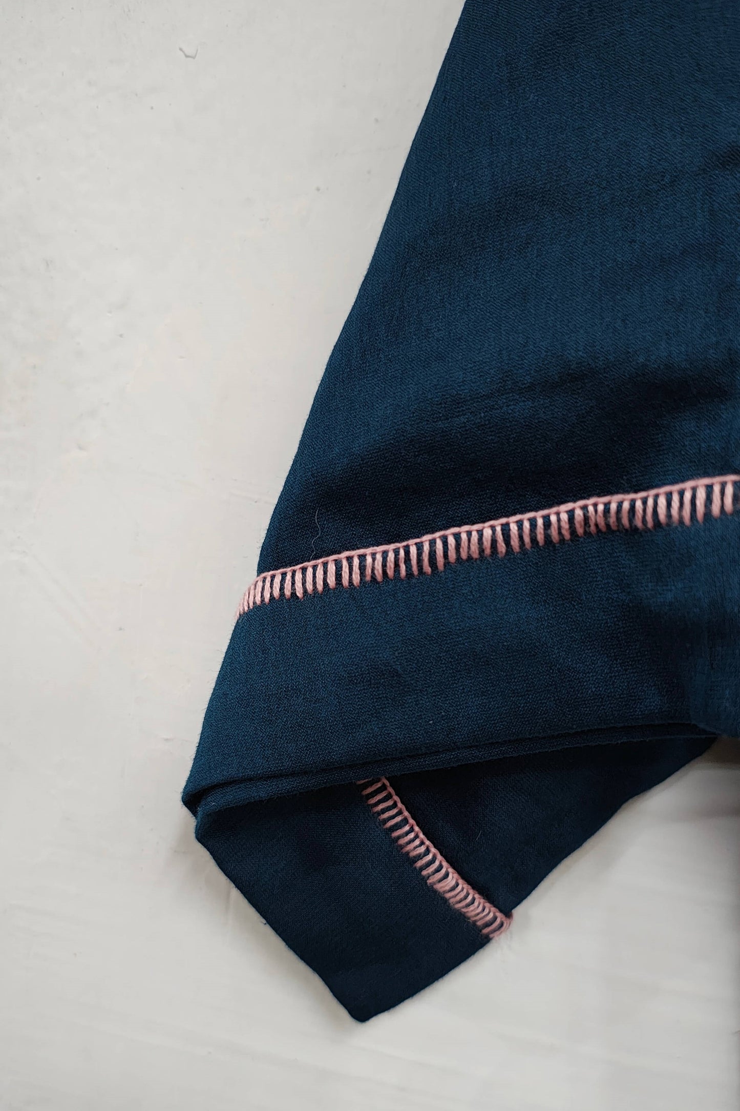 Chanderi Teal Crop Top with Sujani Embroidery on Neckline.