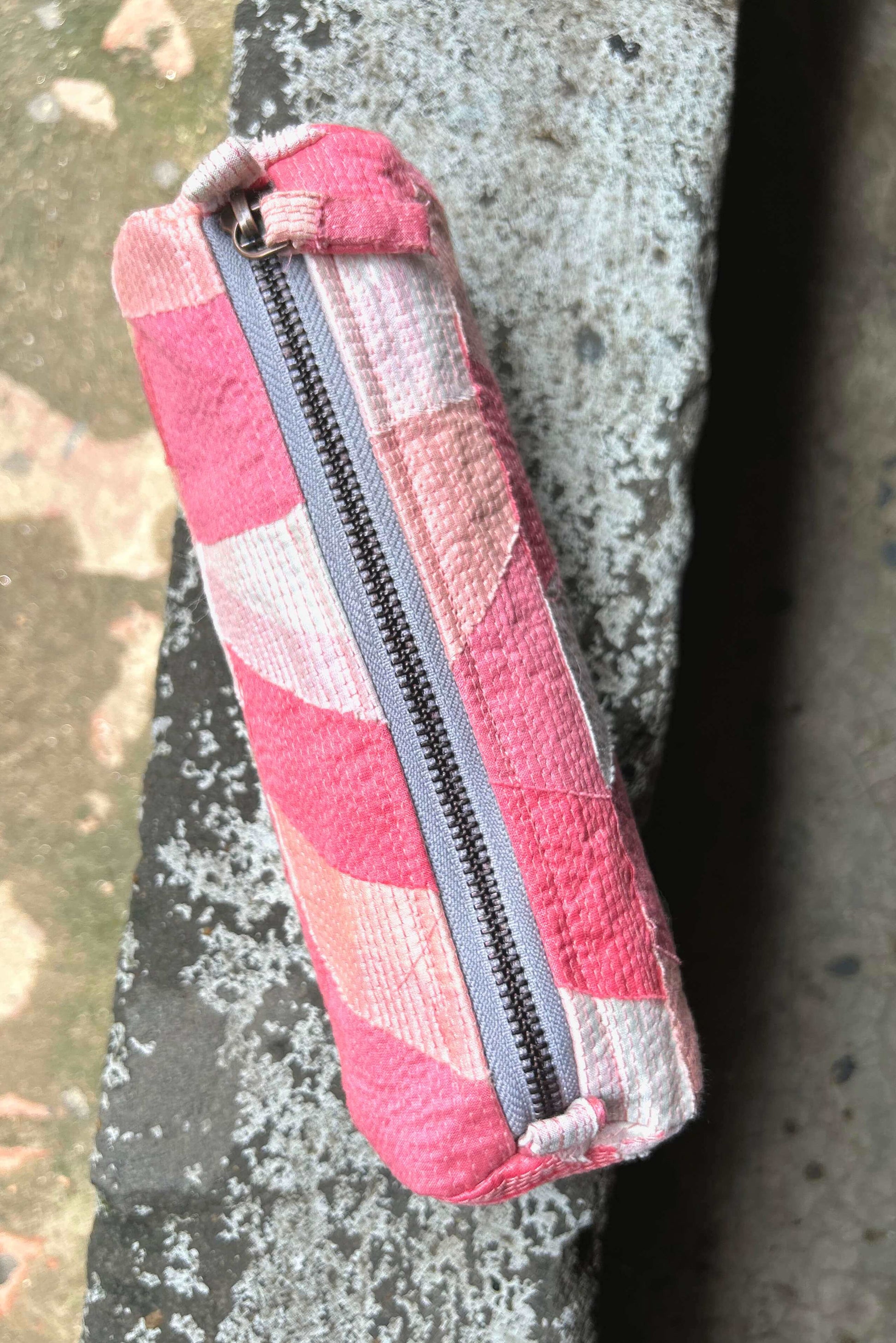 Cotton-Silk Upcycled Pink Pencil Pouch-bihart