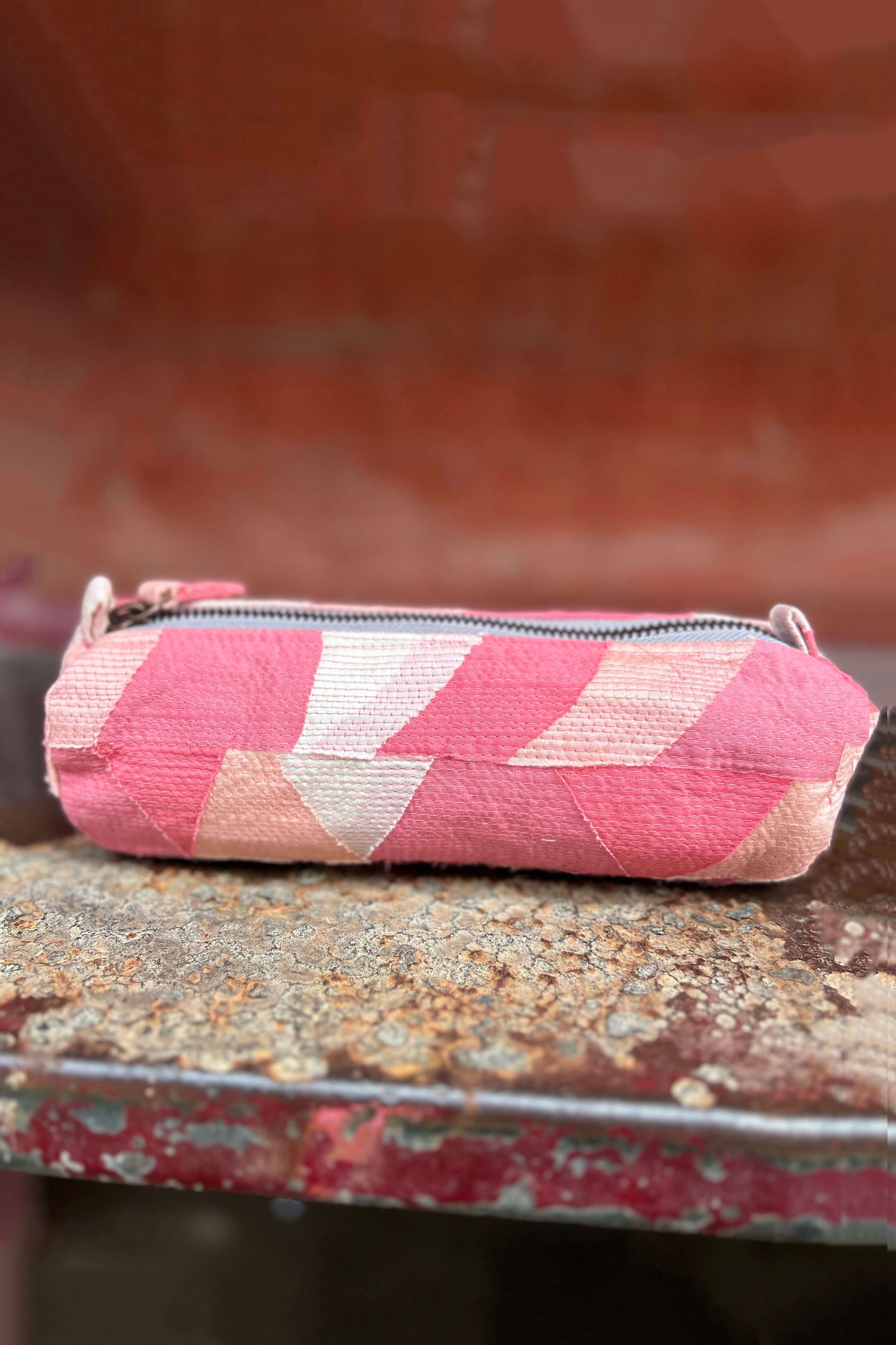 Cotton-Silk Upcycled Pink Pencil Pouch-bihart