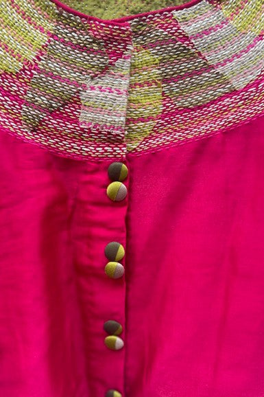 Chanderi Rani Pink Crop Top with Sujani Work on Neck line.