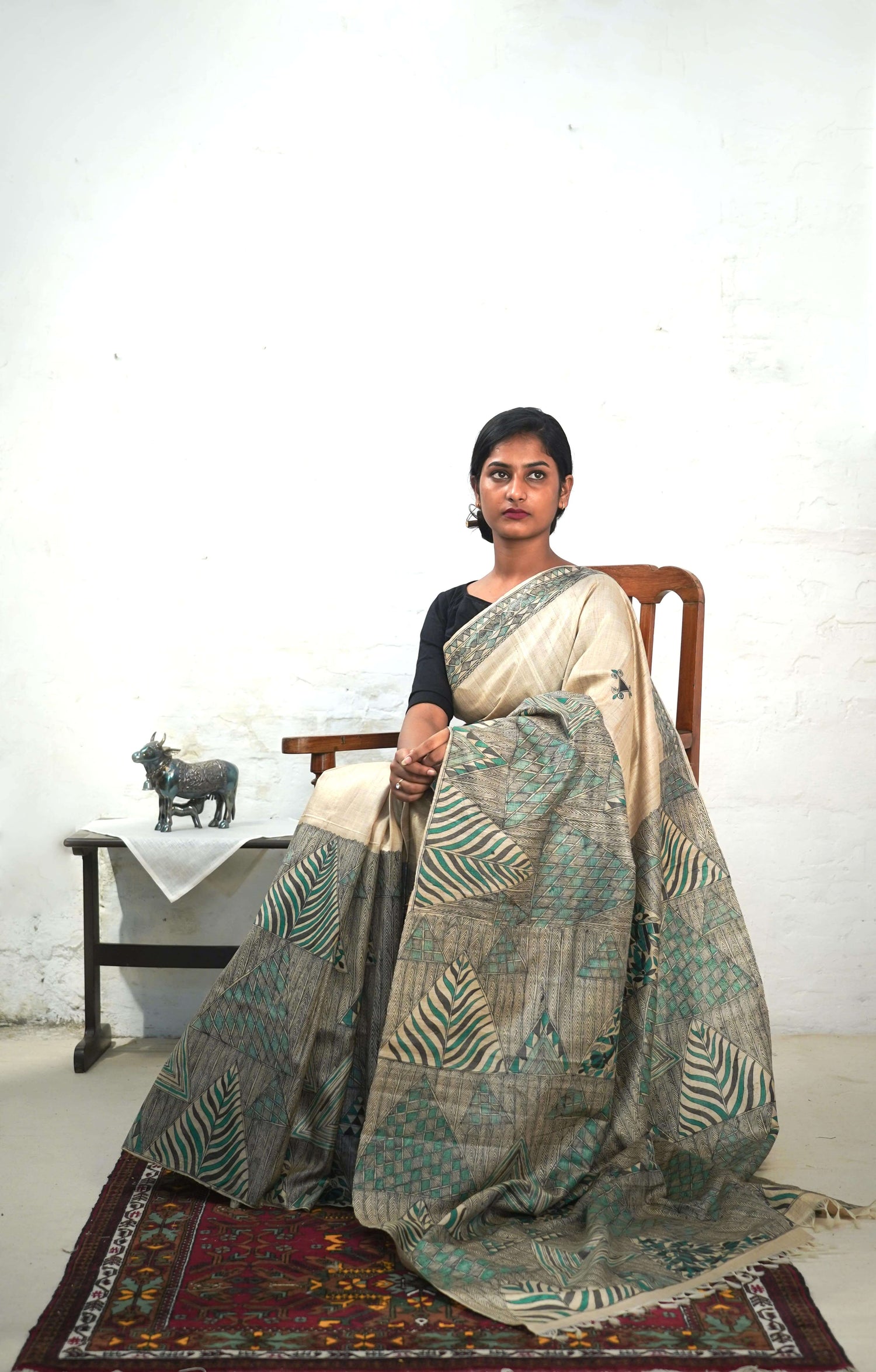 Handwoven-Wild silk Saree with Hand Painted Madhubani-bihart