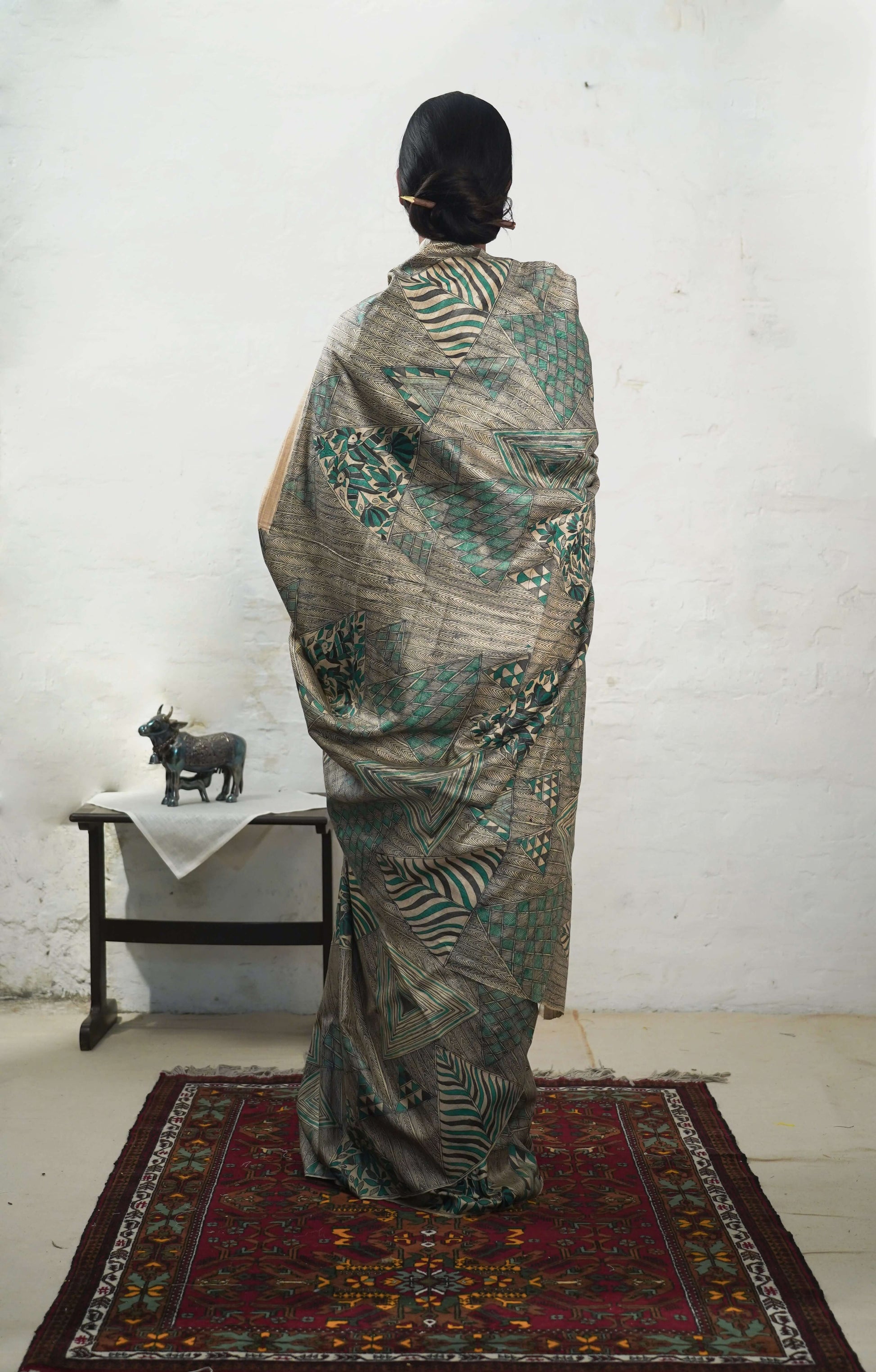 Handwoven-Wild silk Saree with Hand Painted Madhubani-bihart