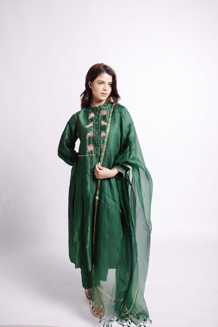 Bird-motif Applique & Sujani Kurti for women-bihart