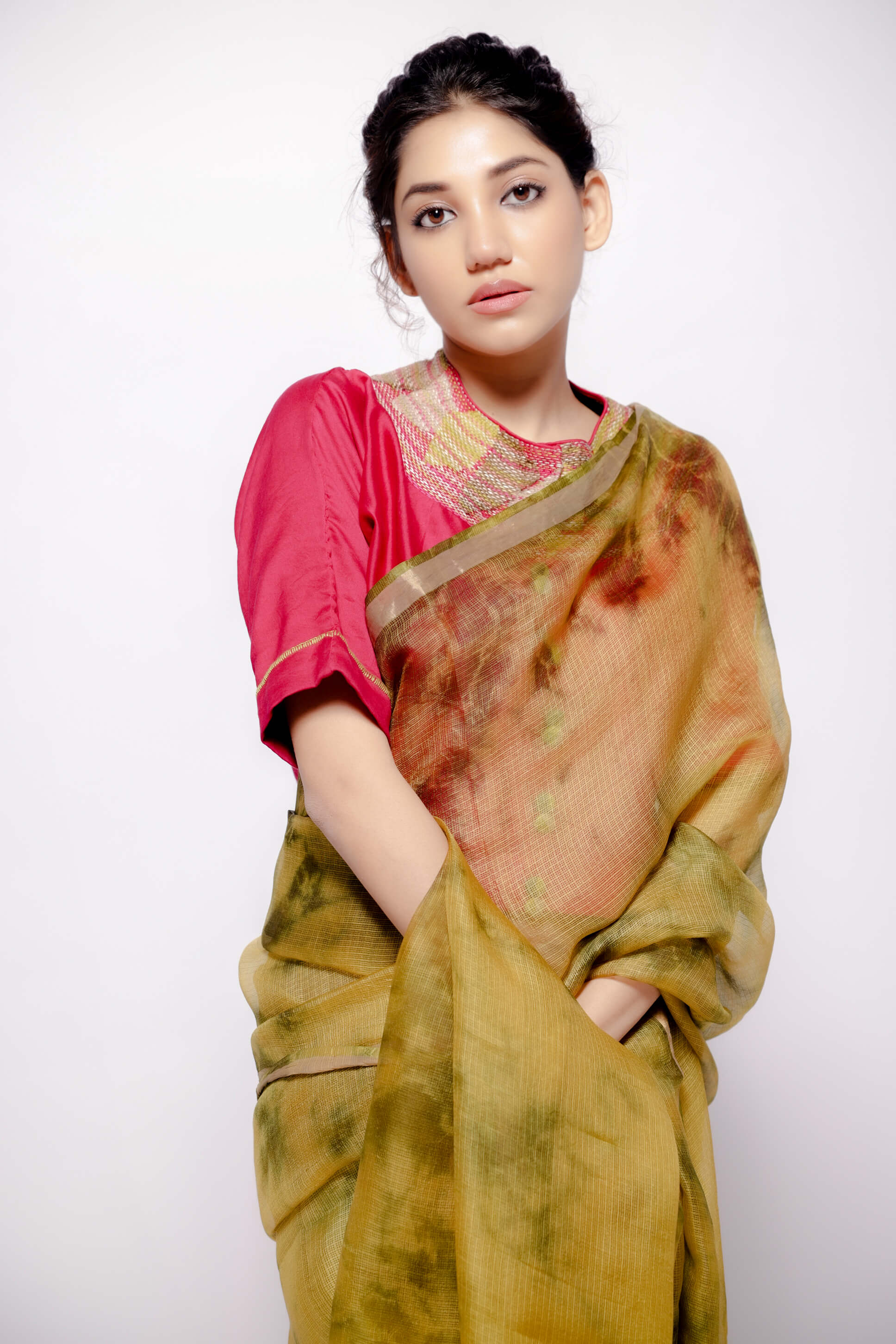 Kota-Silk Hand Tie and Dye Olive Green Saree-bihart