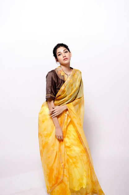 Kota-Silk Hand Tie and Dye Yellow Saree-bihart