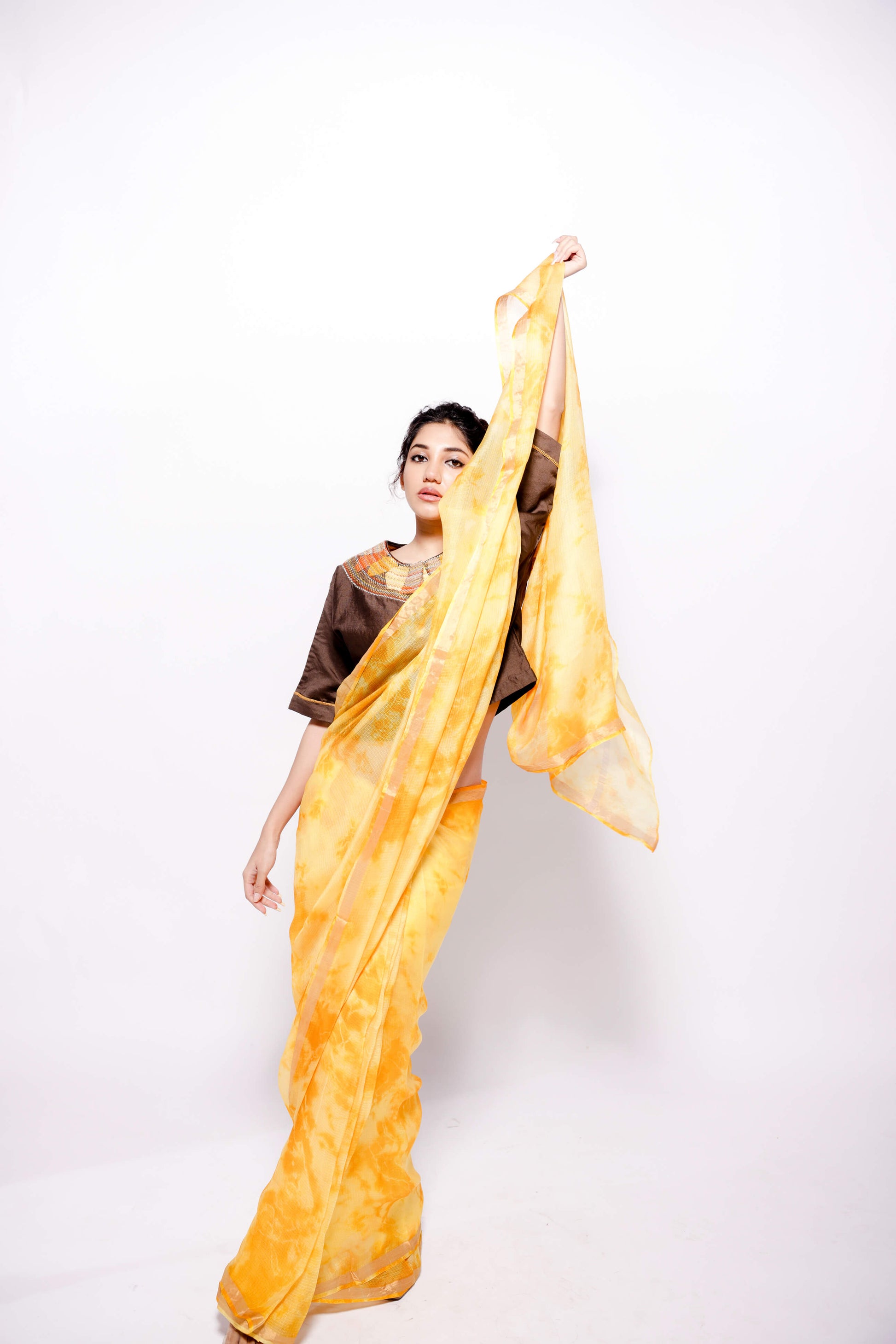 Kota-Silk Hand Tie and Dye Yellow Saree-bihart