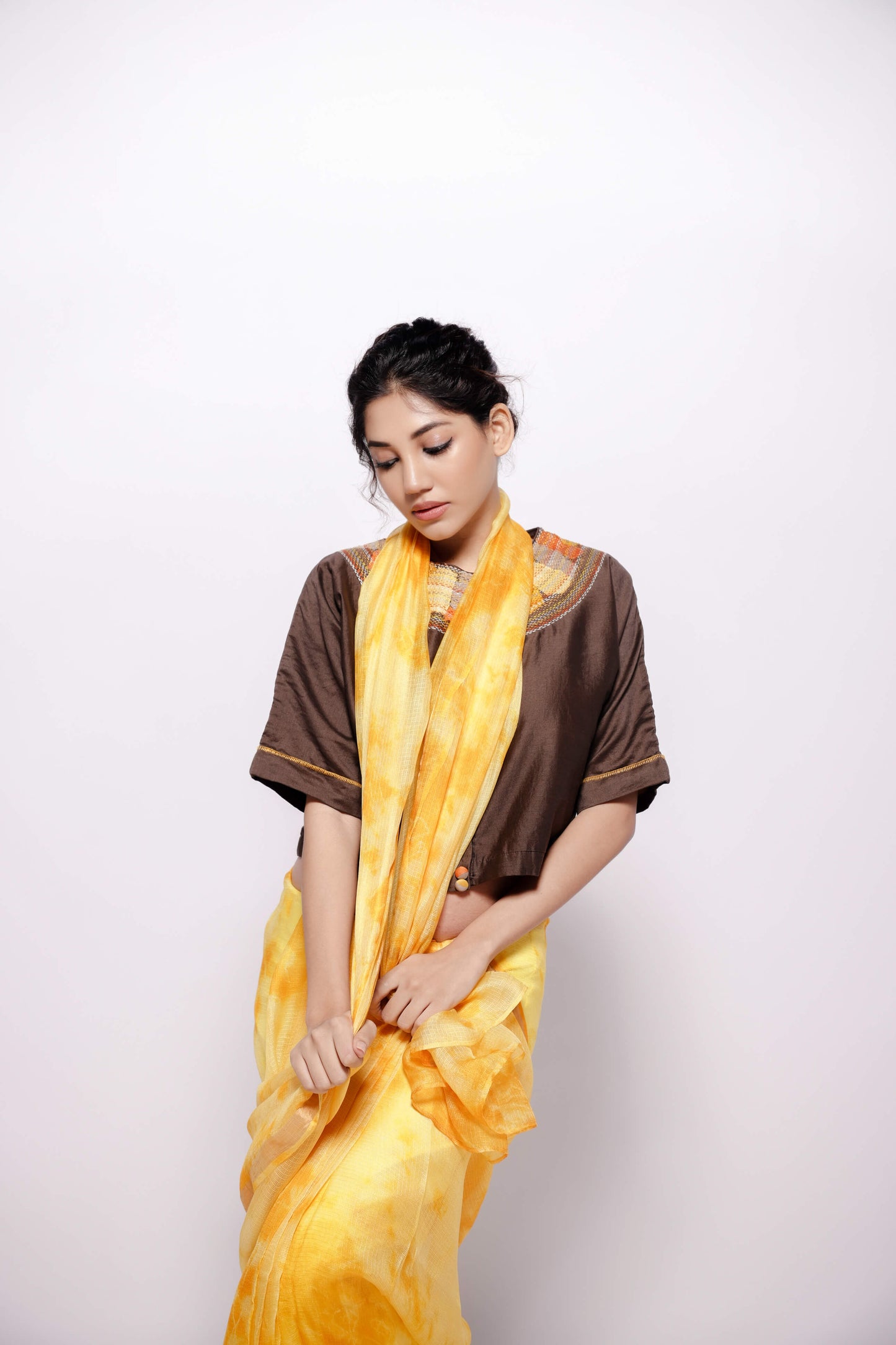 Kota-Silk Hand Tie and Dye Yellow Saree-bihart