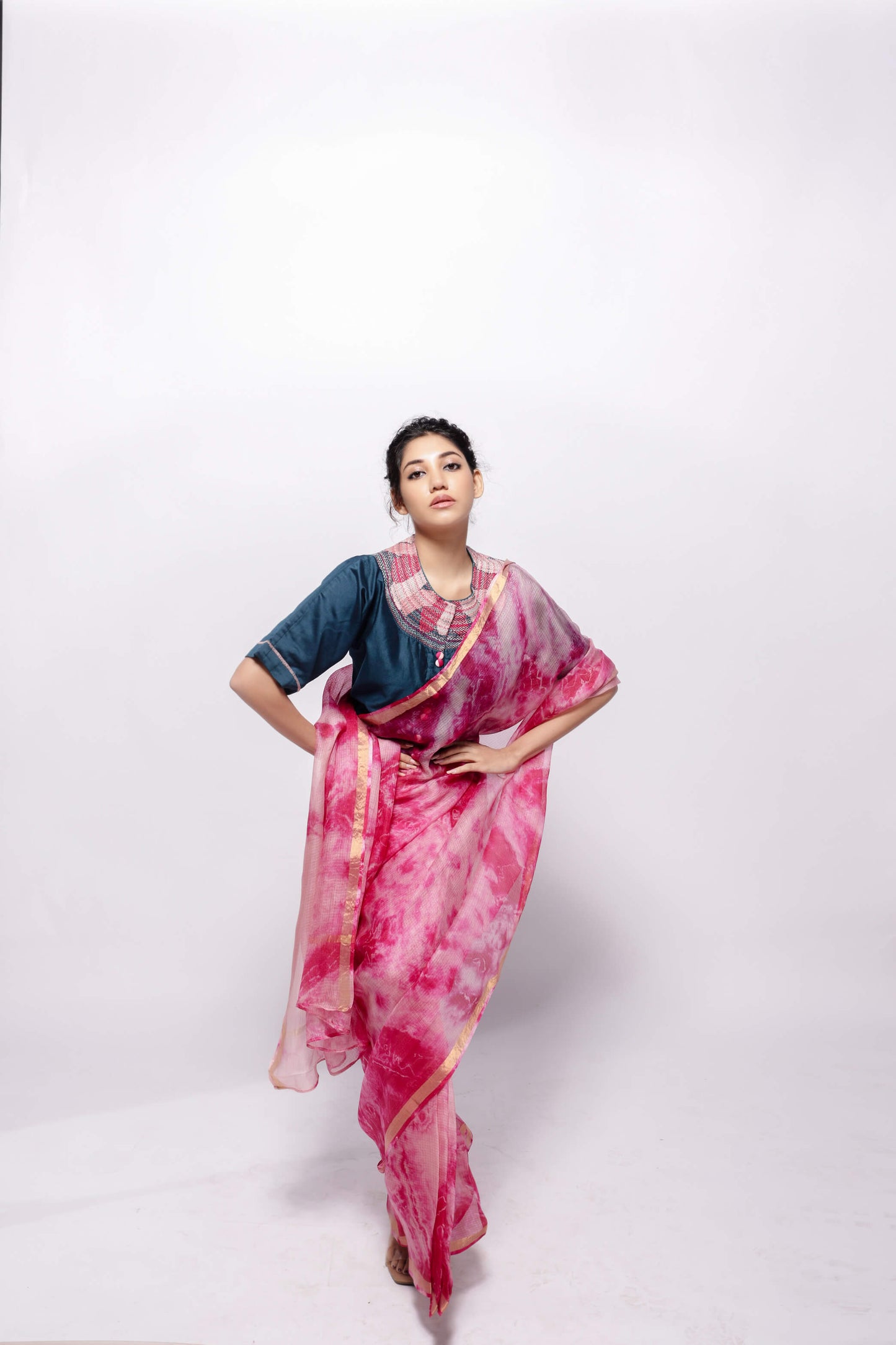 Kota-Silk Hand Tie and Dye Pink Saree-bihart