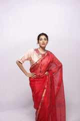 Red Hand Tie and Dye Kota Silk Saree for Women