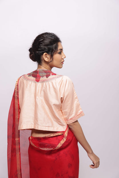 Red Kota-Silk Hand Tie and Dye Saree