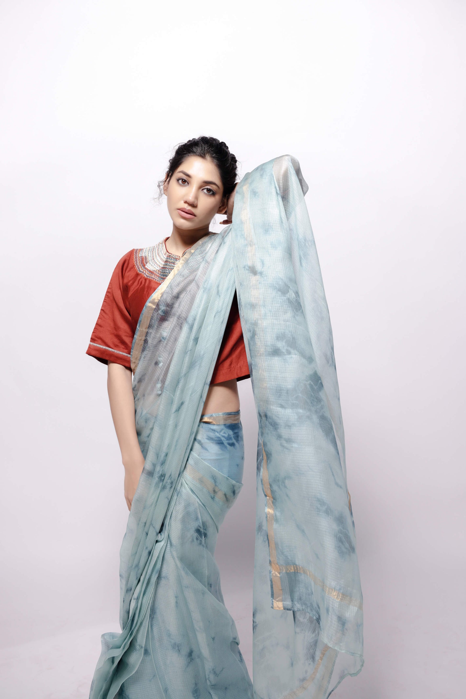 Kota-Silk Hand Tie and Dye Dusty Blue Saree-bihart