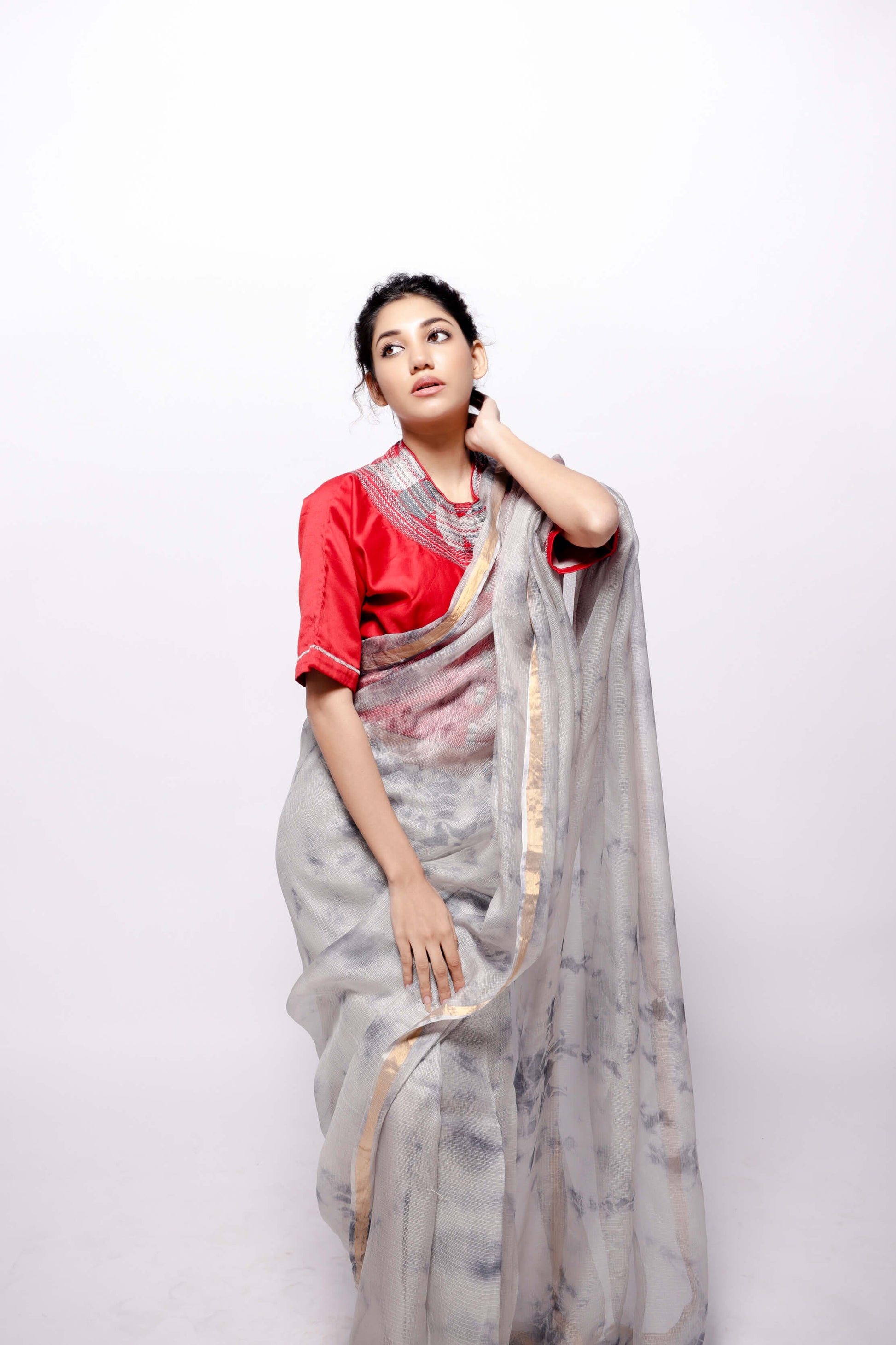 Kota-Silk Hand Tie and Dye Grey Saree-bihart