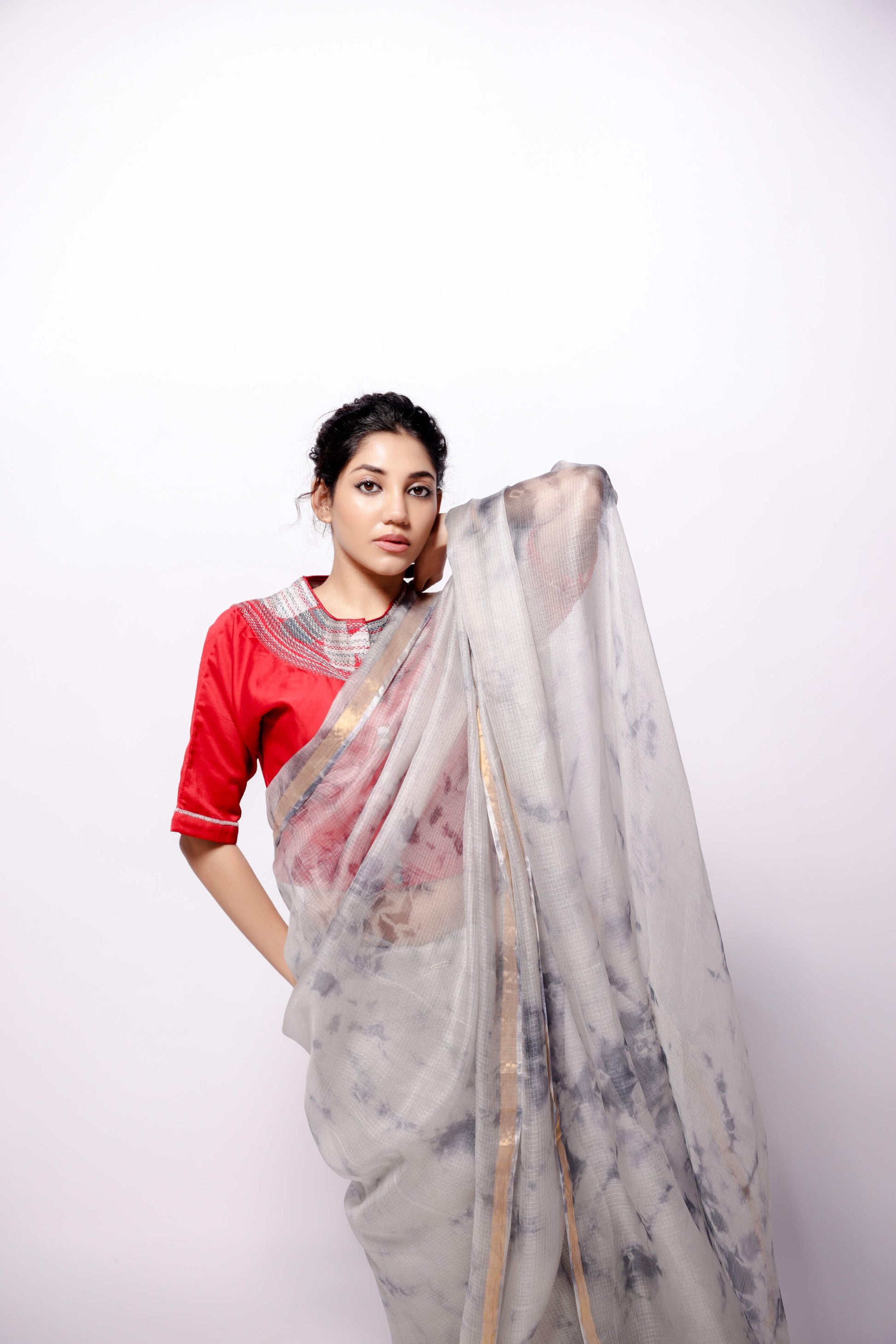 Kota-Silk Hand Tie and Dye Grey Saree-bihart