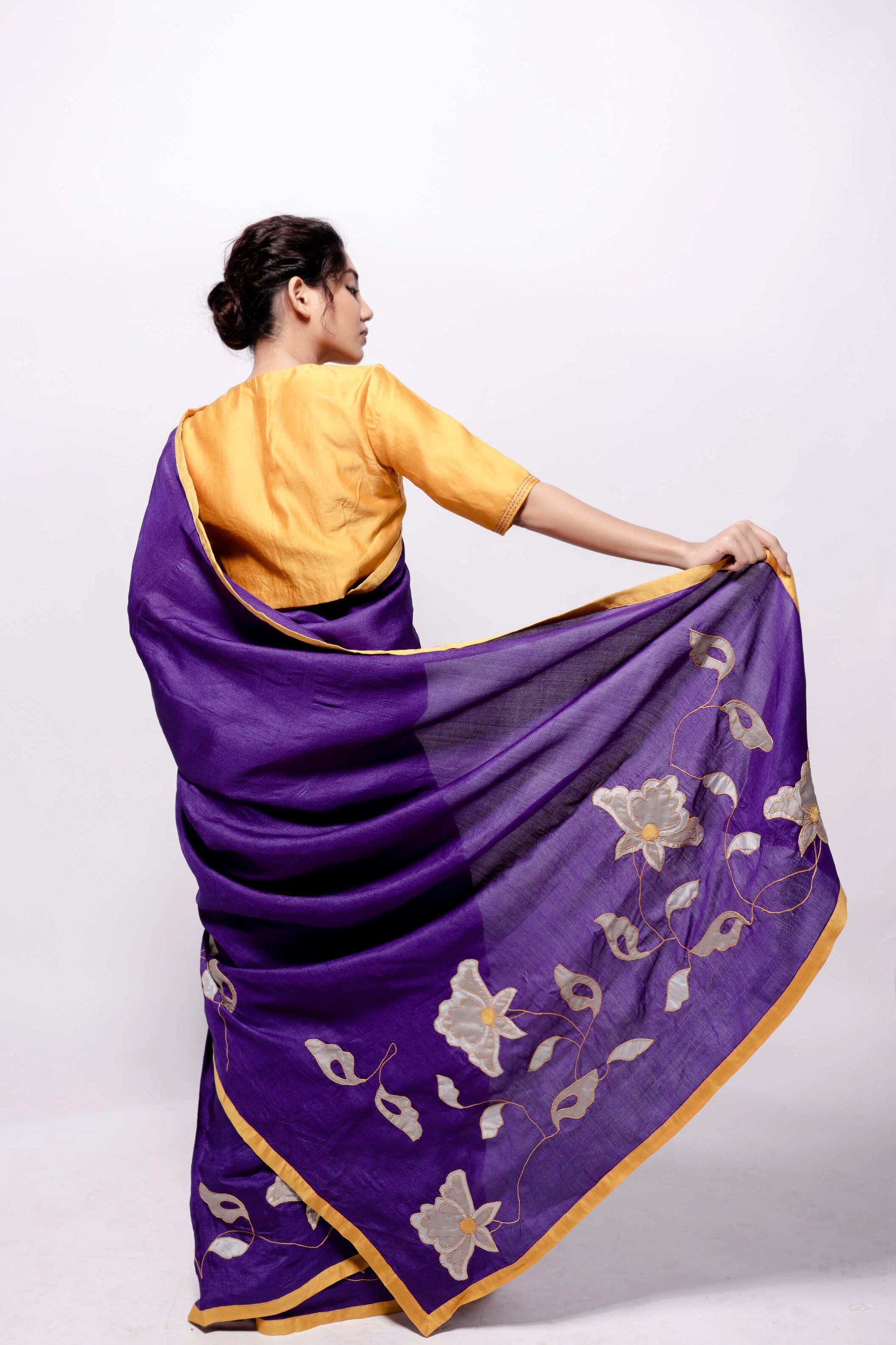 Purple-Wild Silk Applique Saree-bihart