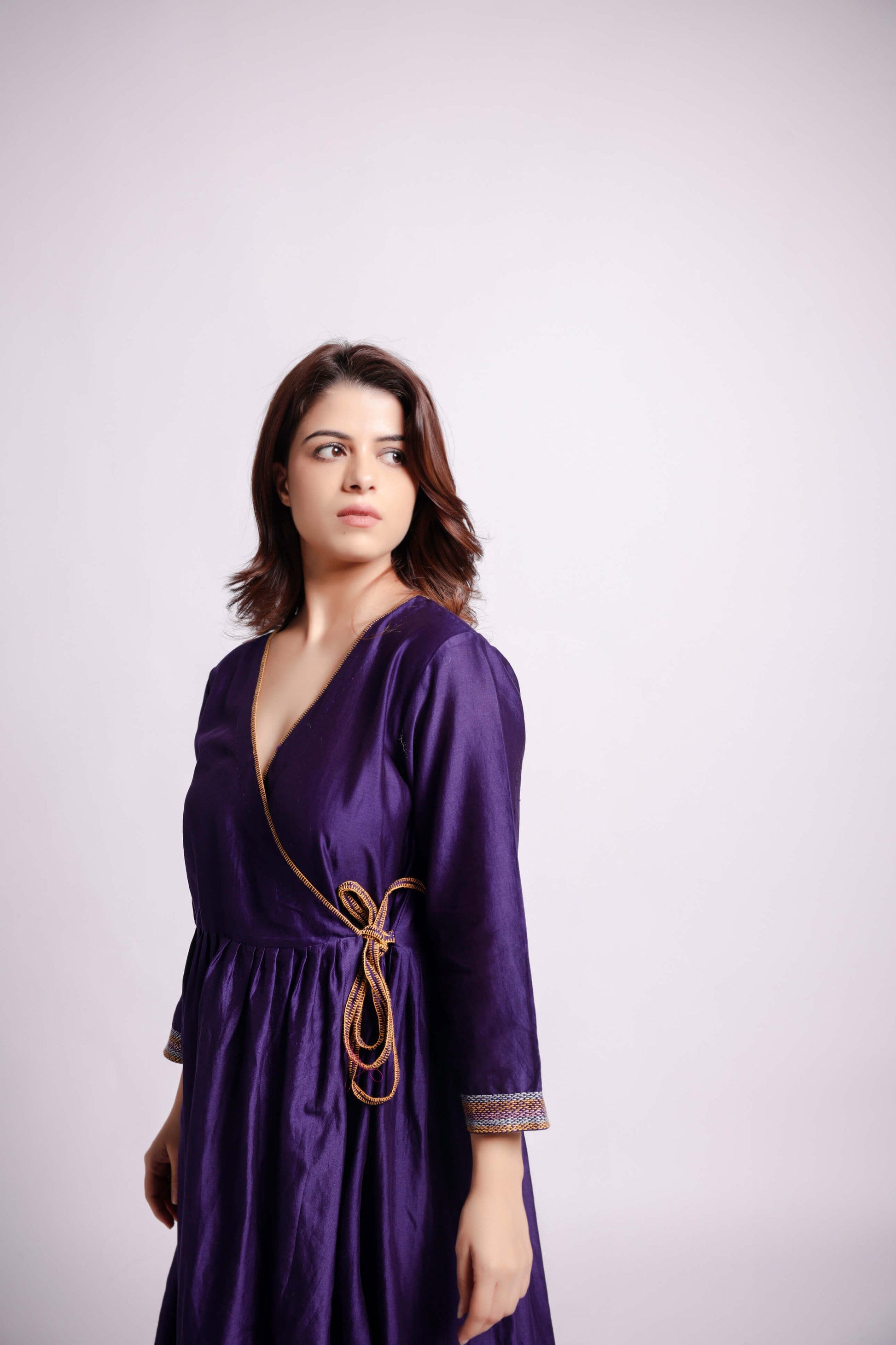 Purple-Sujani Embroidered Angrakha Set with Kota Silk Dupatta-bihart